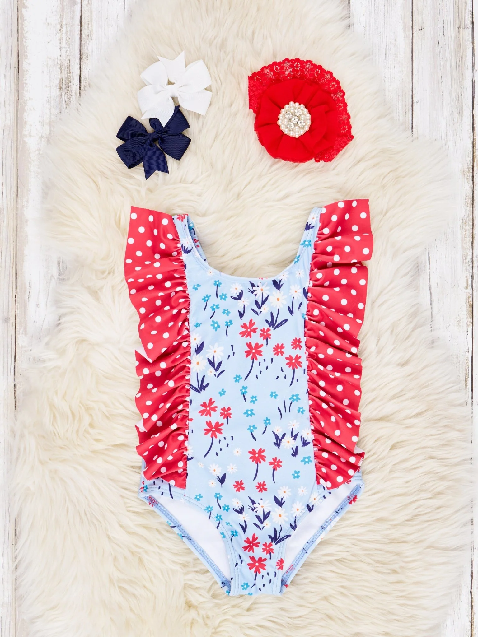 Patriotic Daisy Ruffle Swimsuit