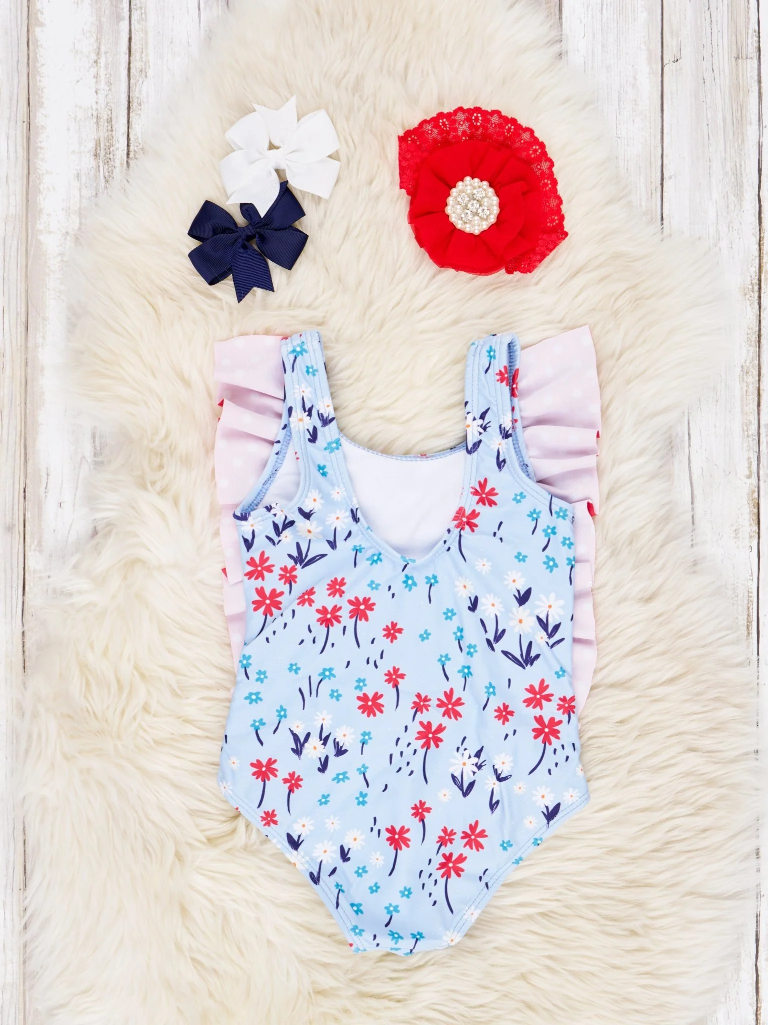 Patriotic Daisy Ruffle Swimsuit - Image 2
