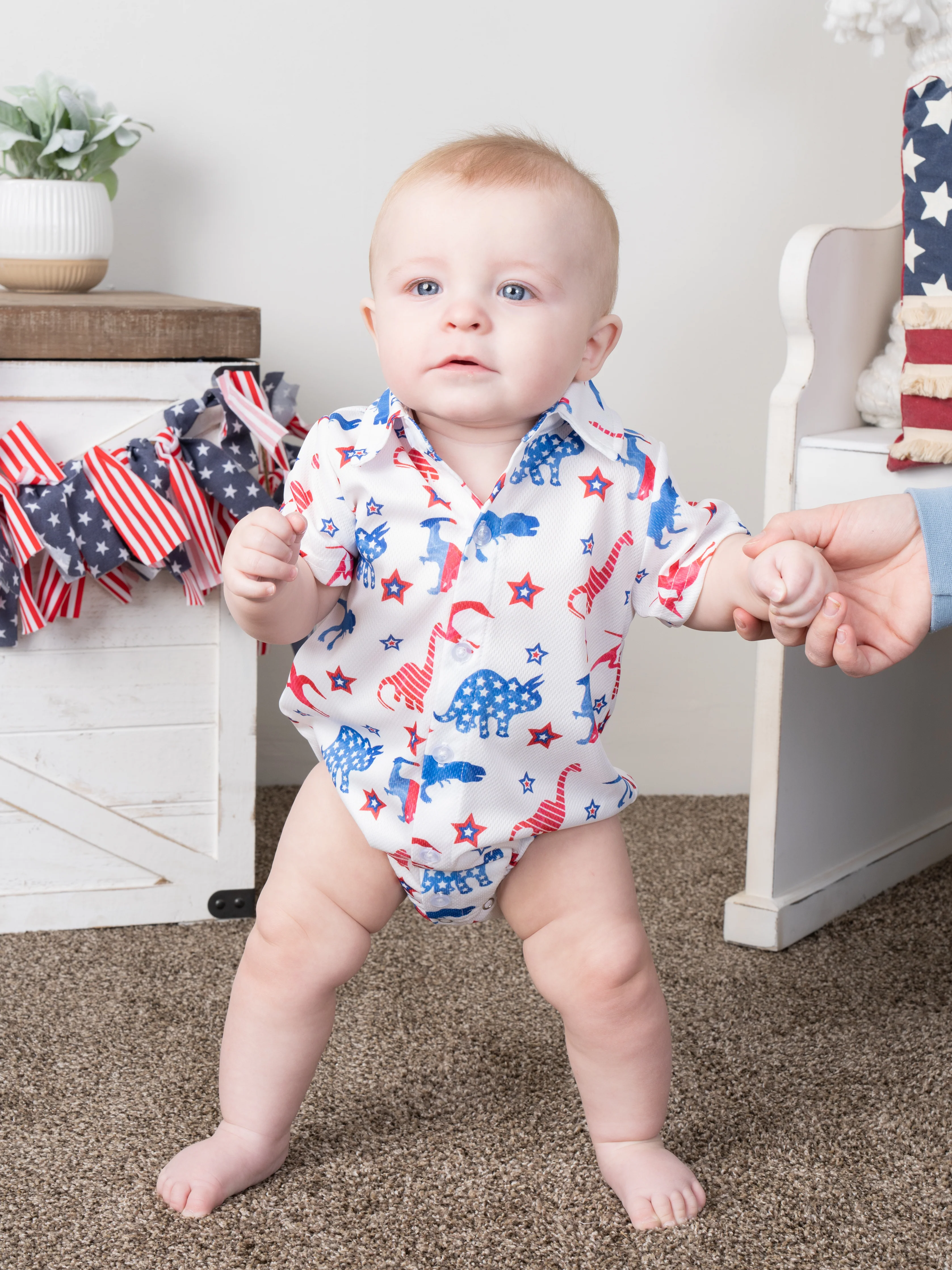 Patriotic Dinosaur Polo Romper - Image 4