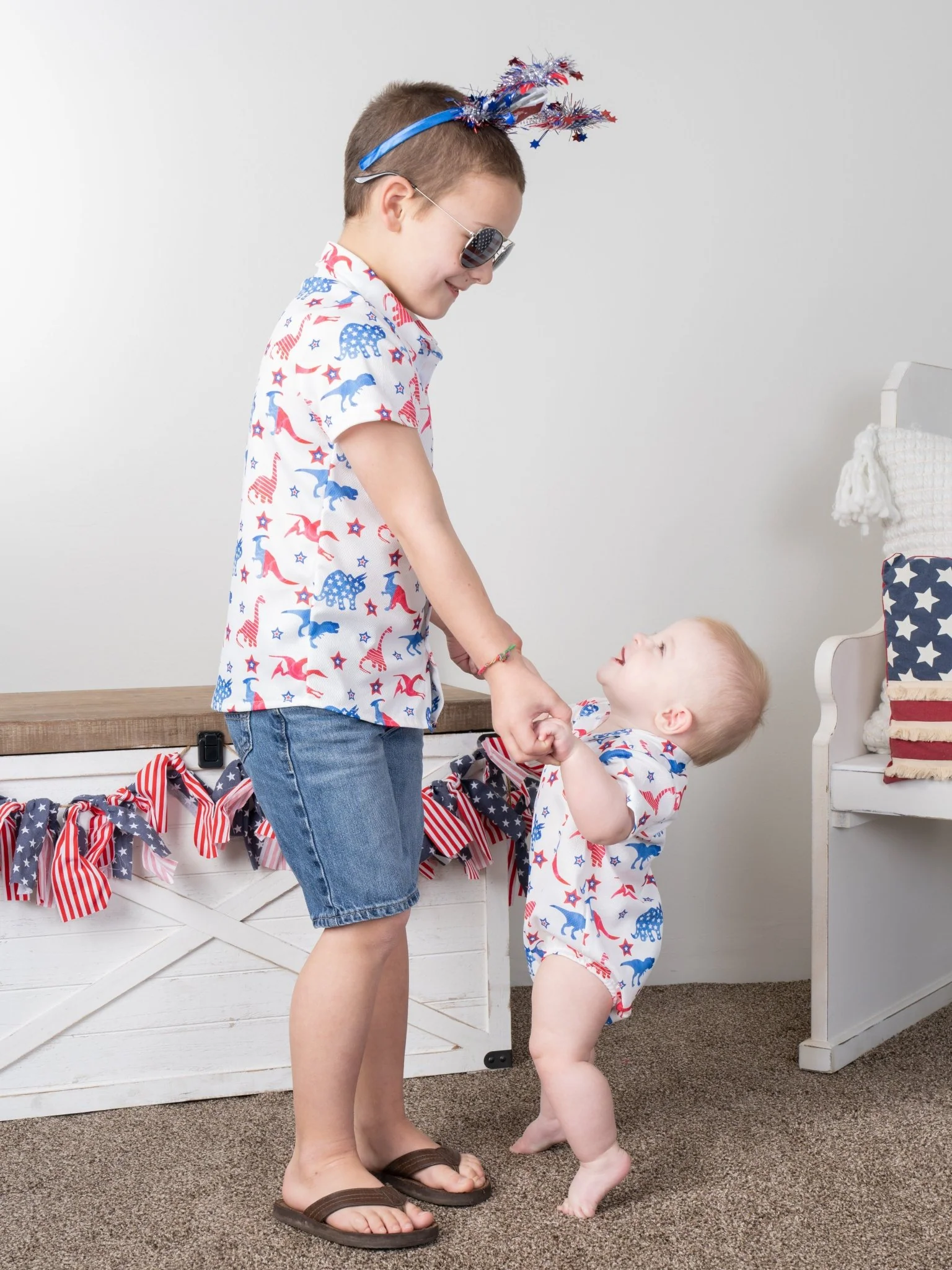 Patriotic Dinosaur Polo Romper - Image 5