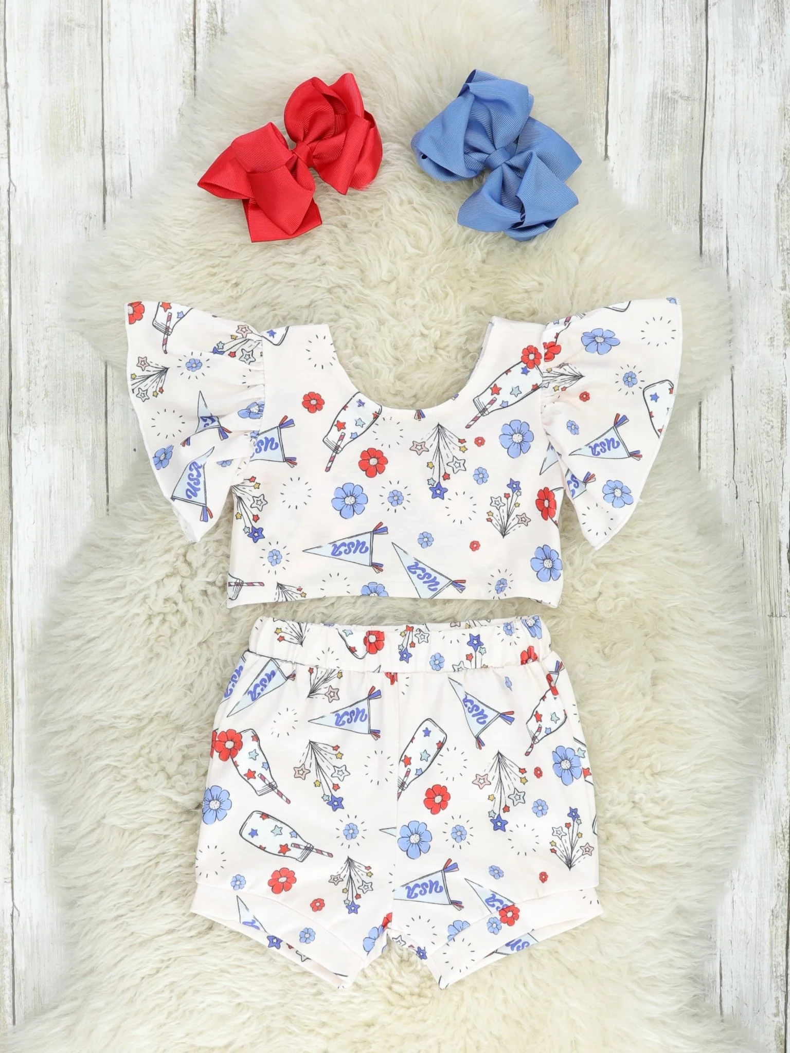Patriotic Floral Tie Ruffle Bloomers Outfit