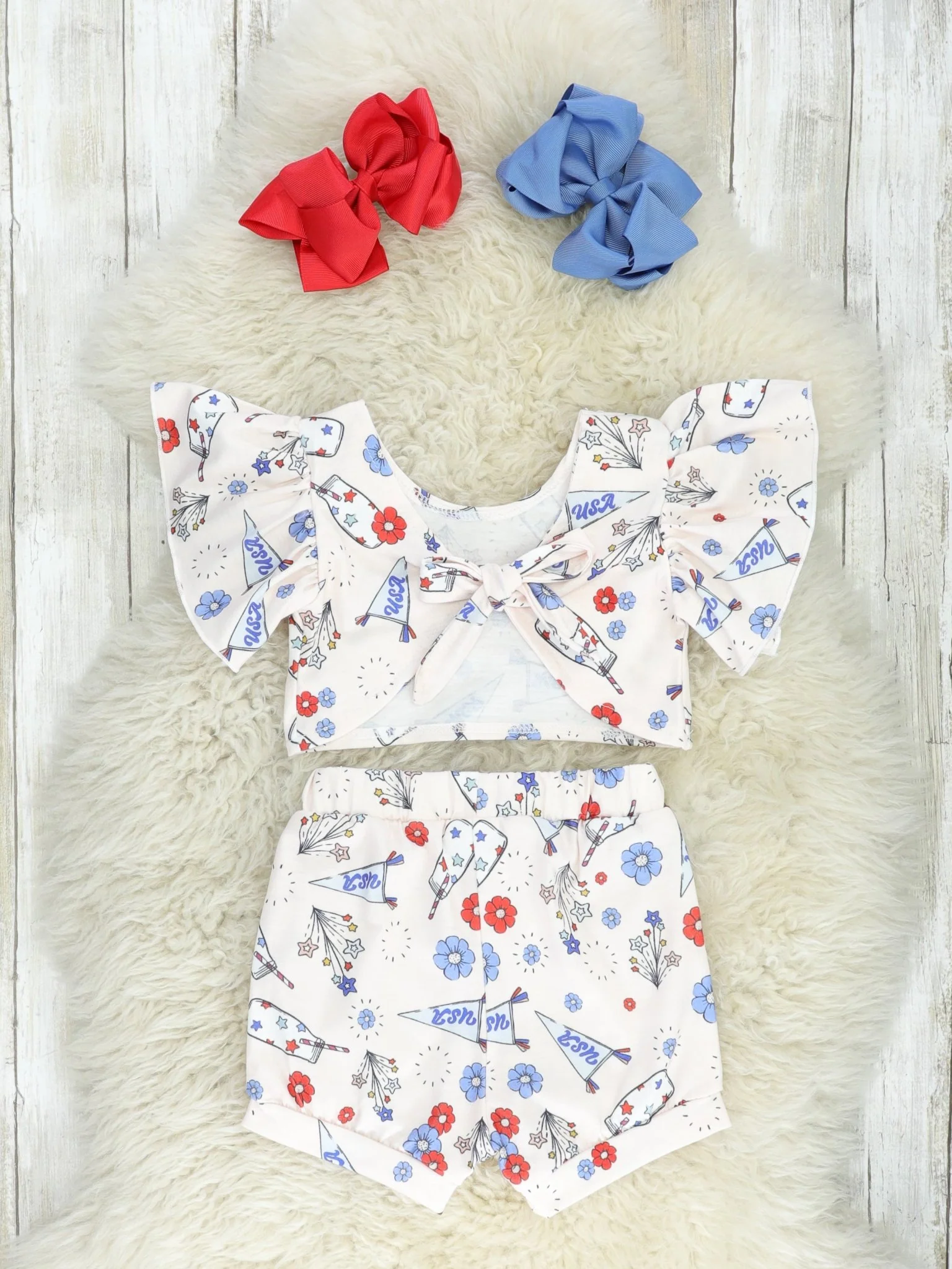 Patriotic Floral Tie Ruffle Bloomers Outfit - Image 2