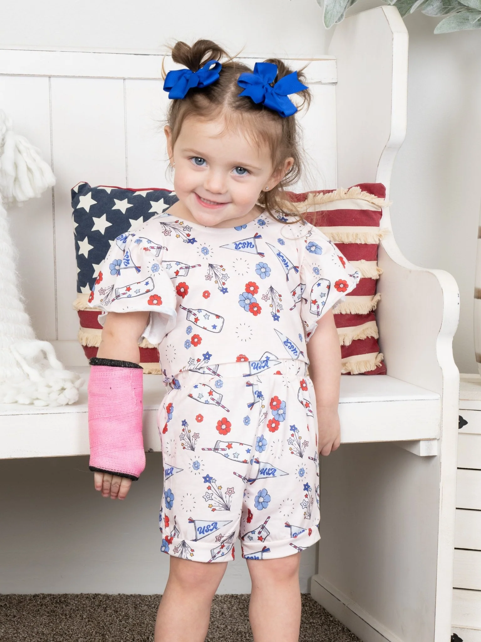 Patriotic Floral Tie Ruffle Bloomers Outfit - Image 4