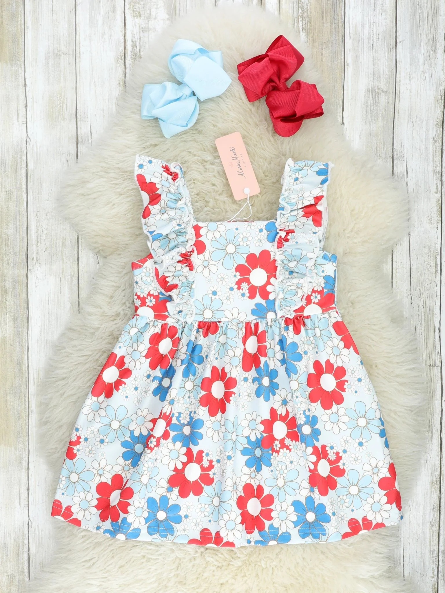 Patriotic Floral Ruffle Dress