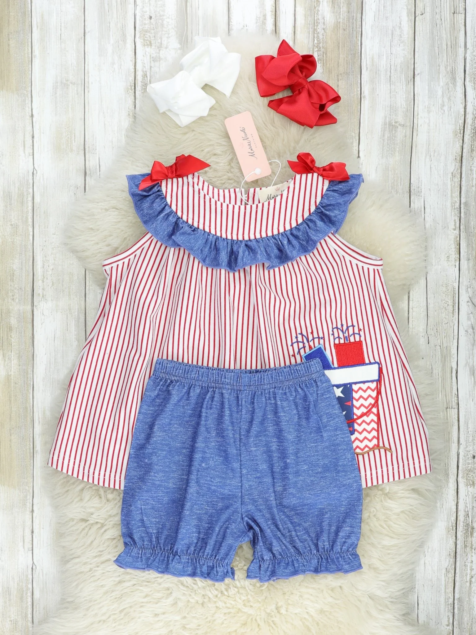 Patriotic Pinstripe Beach Bucket Ruffle Outfit - Image 2