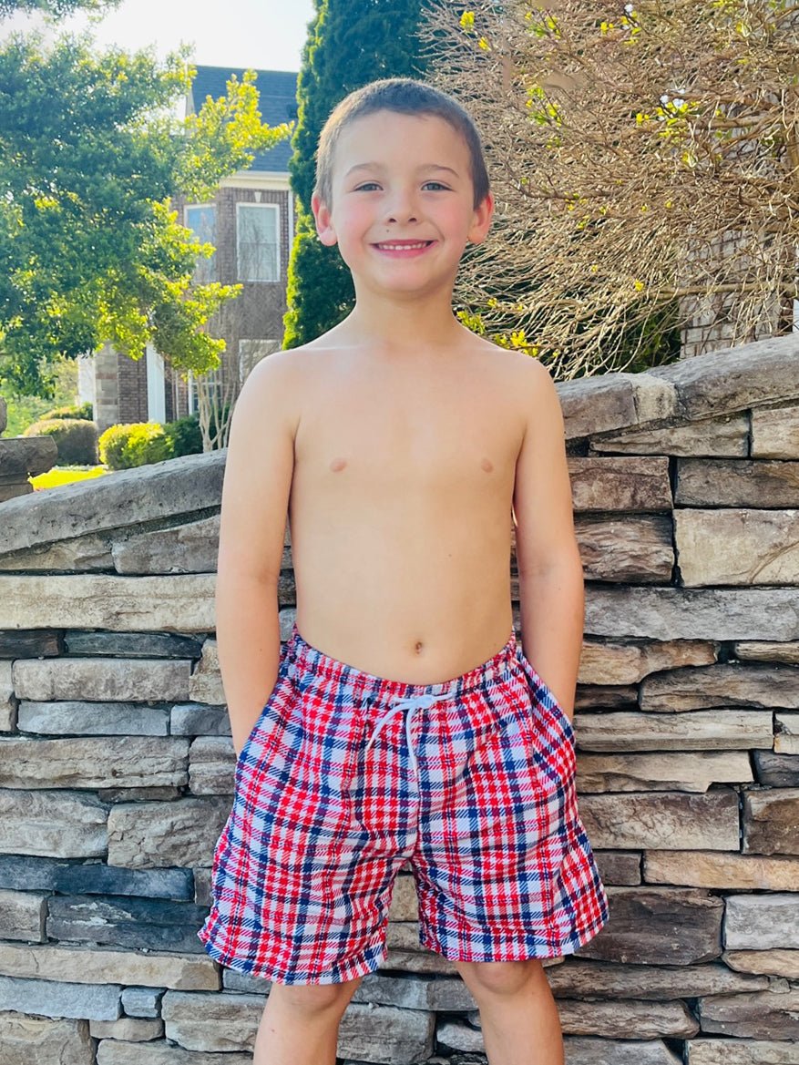 Patriotic Plaid Swim Trunks - Image 3
