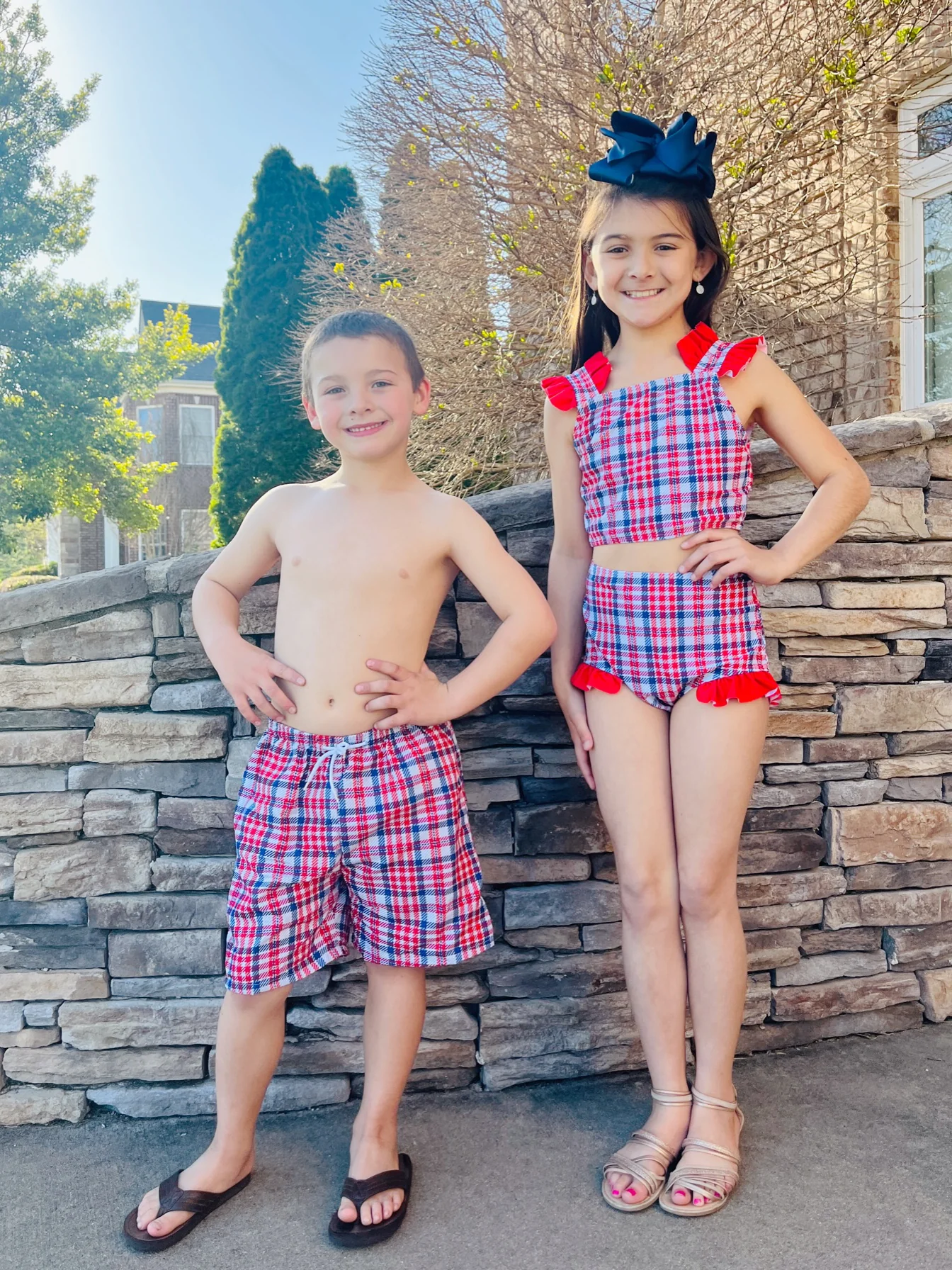 Patriotic Plaid Swim Trunks - Image 4