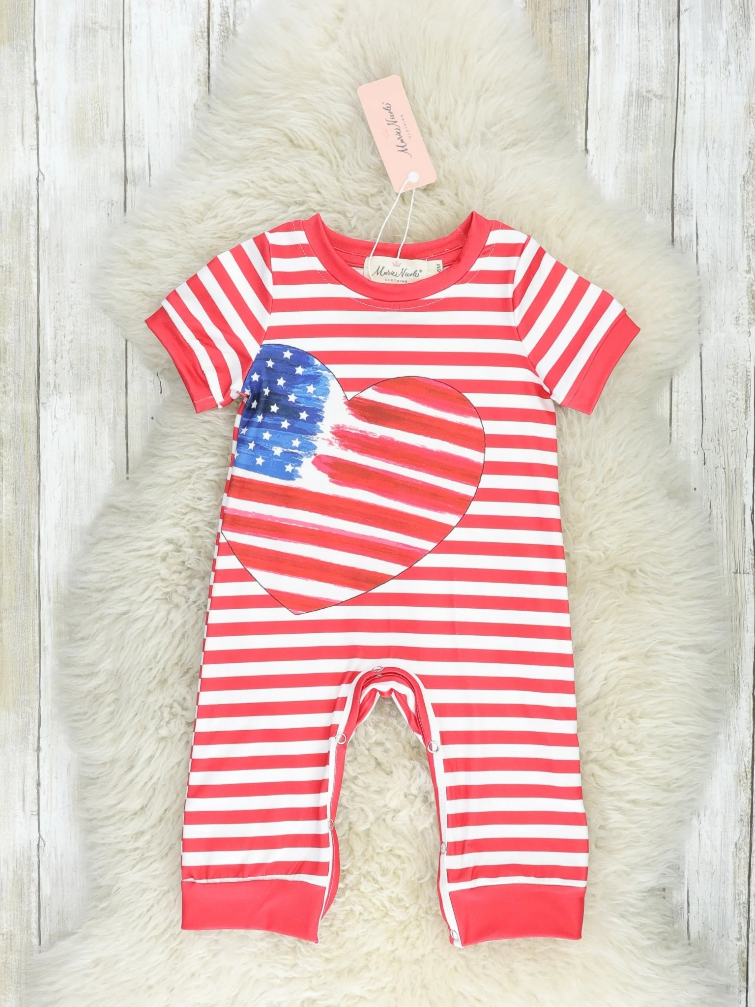 Patriotic Stripe Heart Romper
