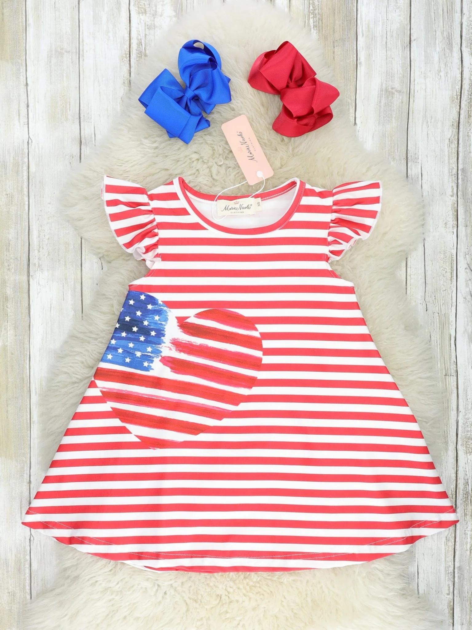 Patriotic Stripe Heart Ruffle Dress