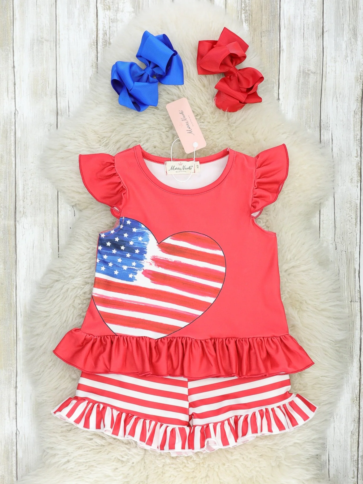 Patriotic Stripe Heart Ruffle Outfit