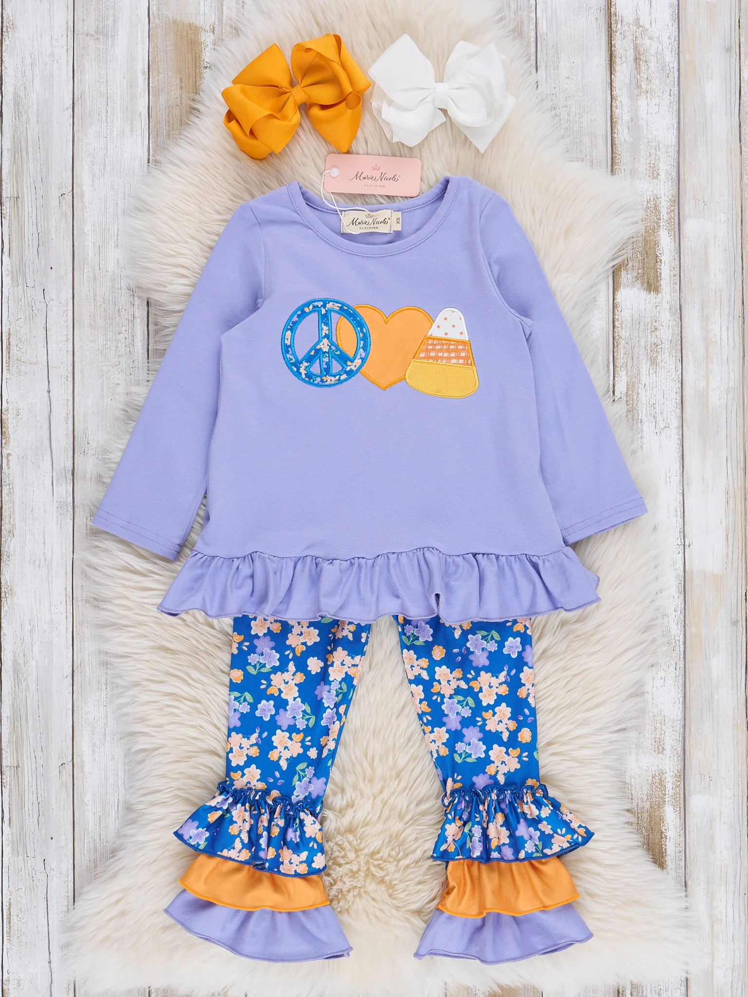 Peace, Love, & Candy Corn Ruffle Outfit