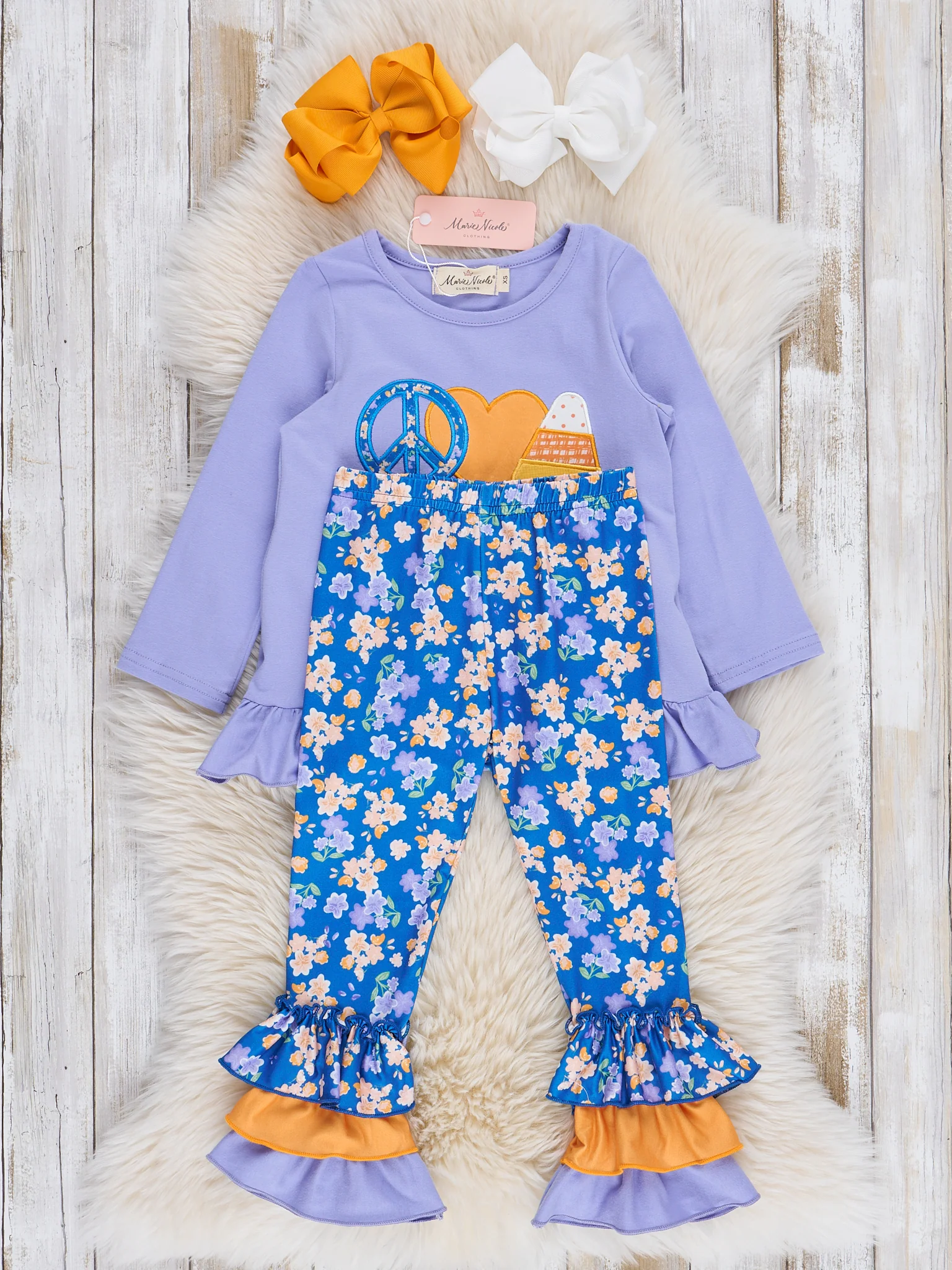 Peace, Love, & Candy Corn Ruffle Outfit - Image 2