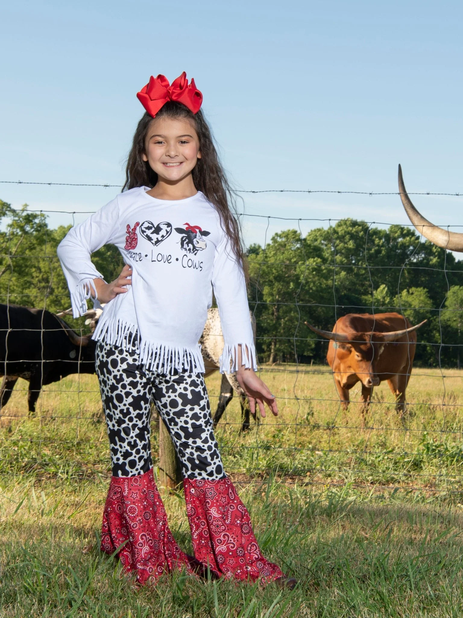 Peace, Love, & Cows Fringe Top & Bell Bottoms Outfit