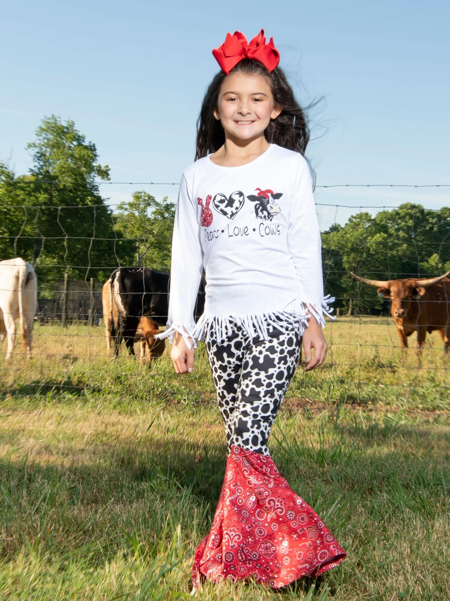 Peace, Love, & Cows Fringe Top & Bell Bottoms Outfit - Image 2