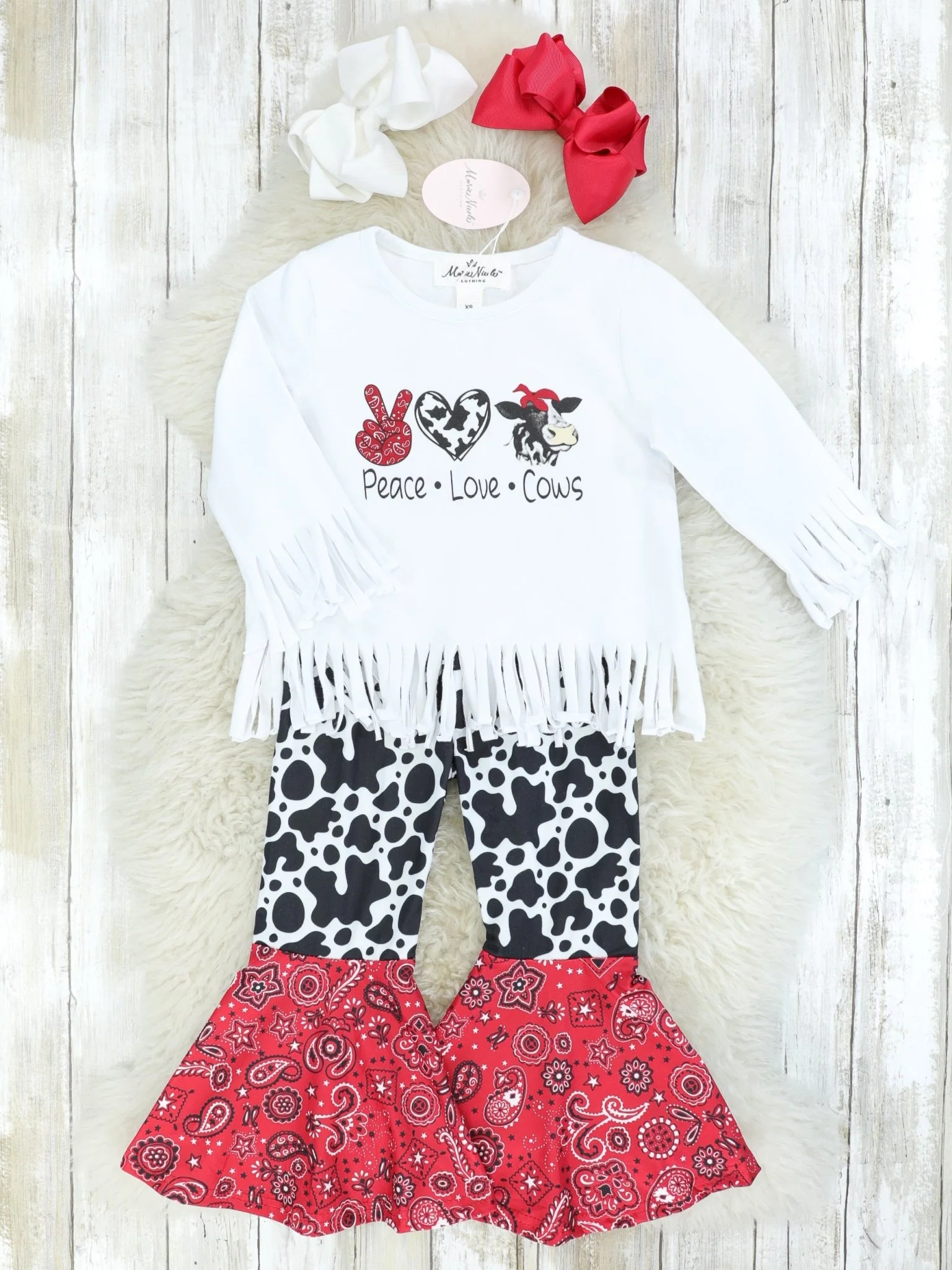 Peace, Love, & Cows Fringe Top & Bell Bottoms Outfit - Image 3