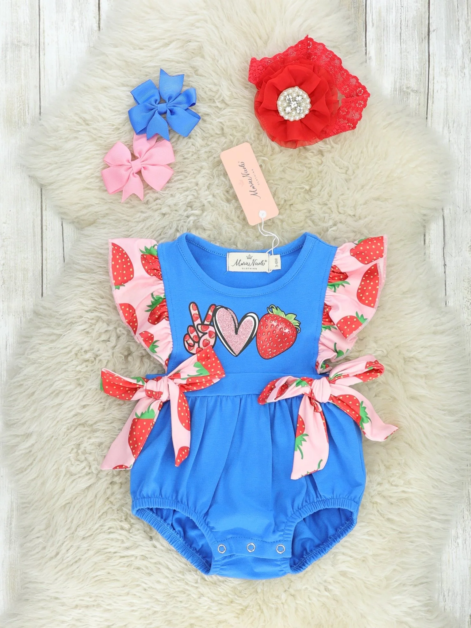 Peace, Love, Strawberry Ruffle Bubble Romper