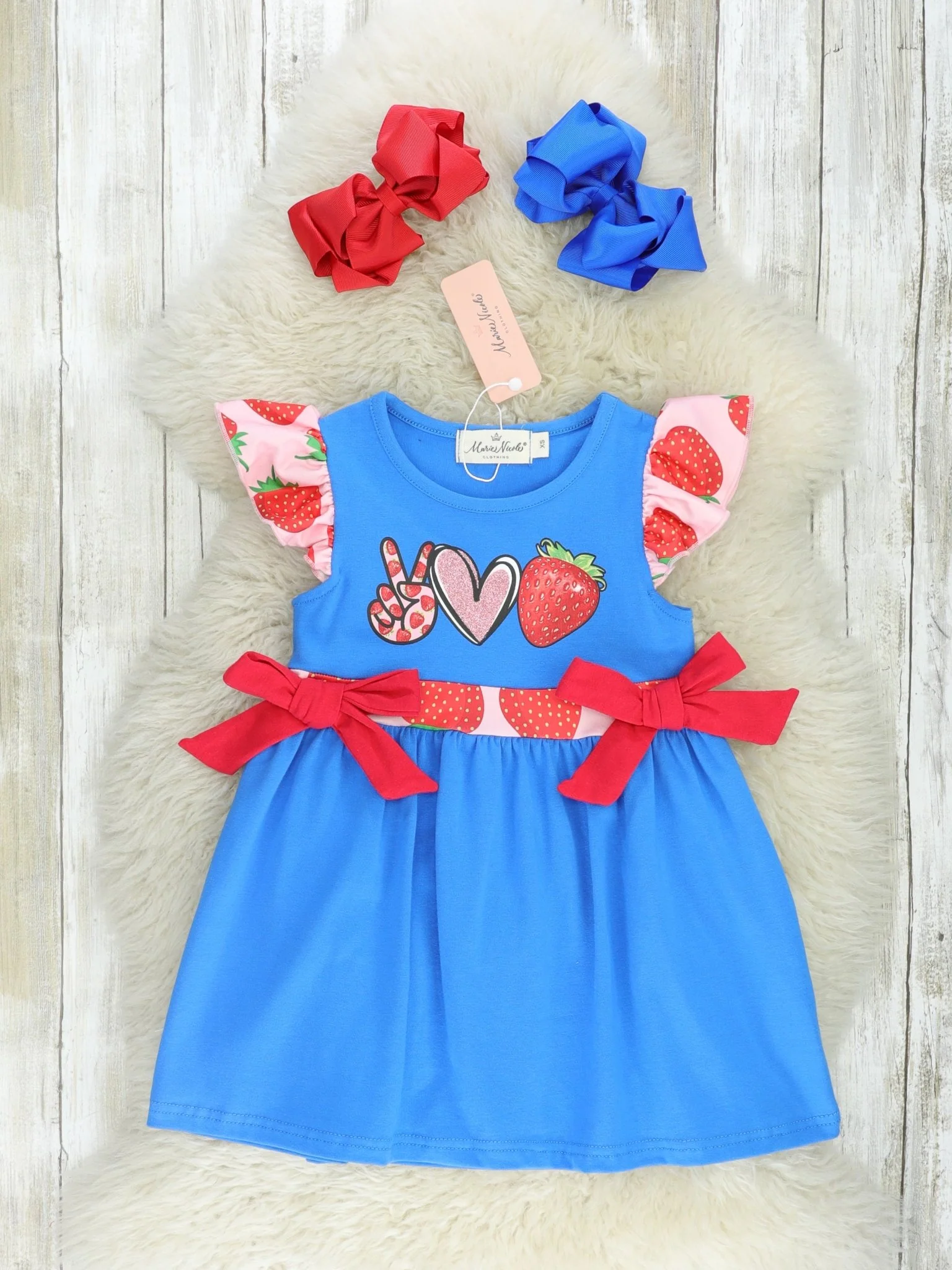 Peace, Love, Strawberry Ruffle Dress