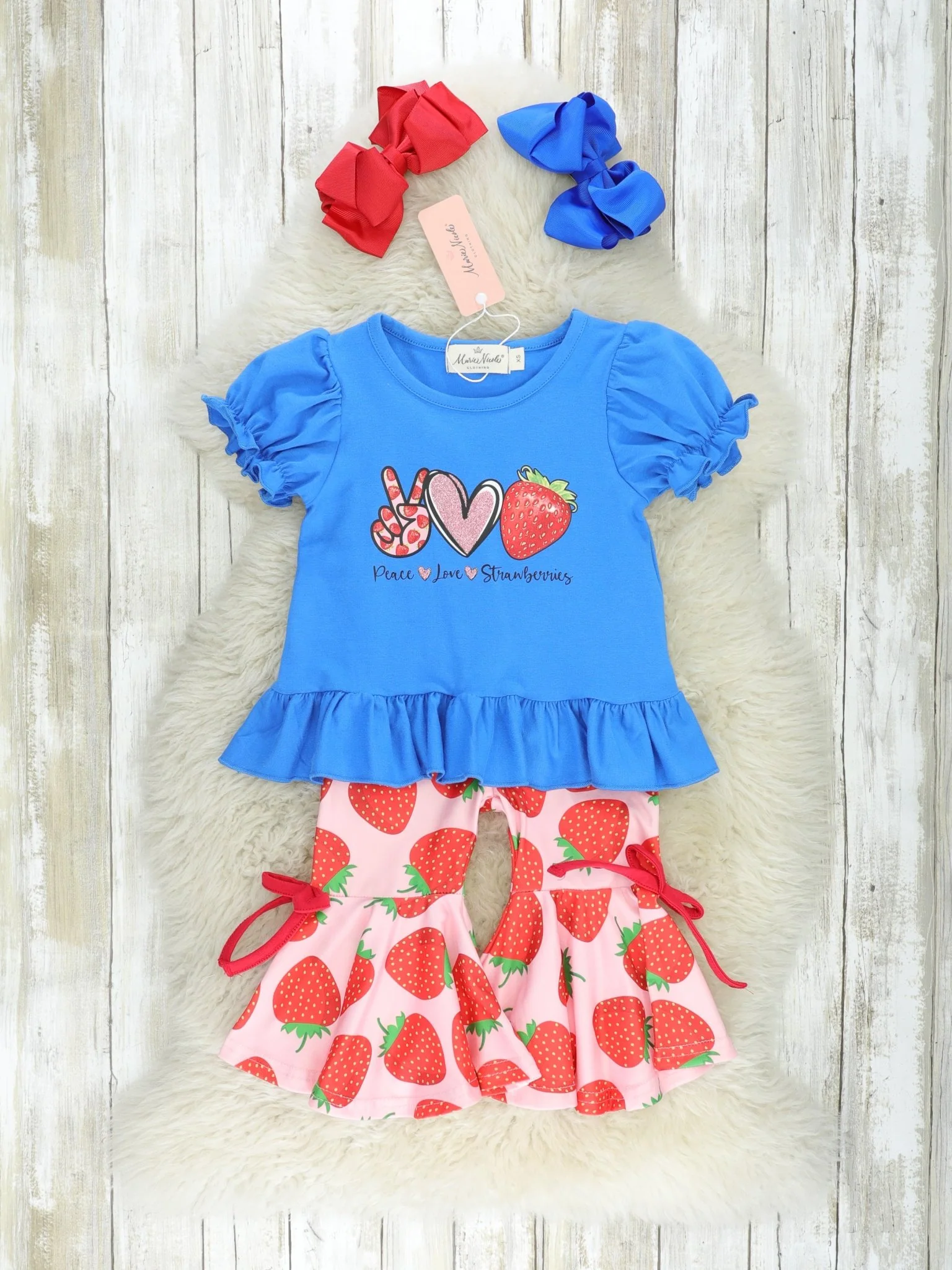 Peace, Love, Strawberry Ruffle Outfit