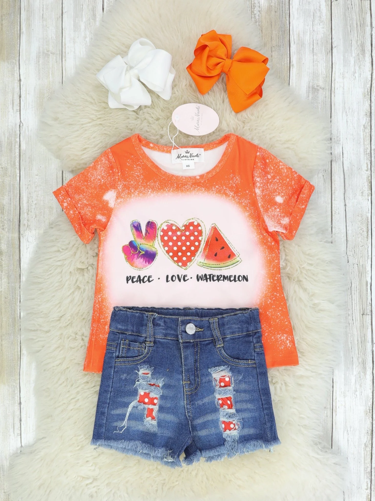 Peace Love Watermelon Distressed Denim Outfit - Image 2
