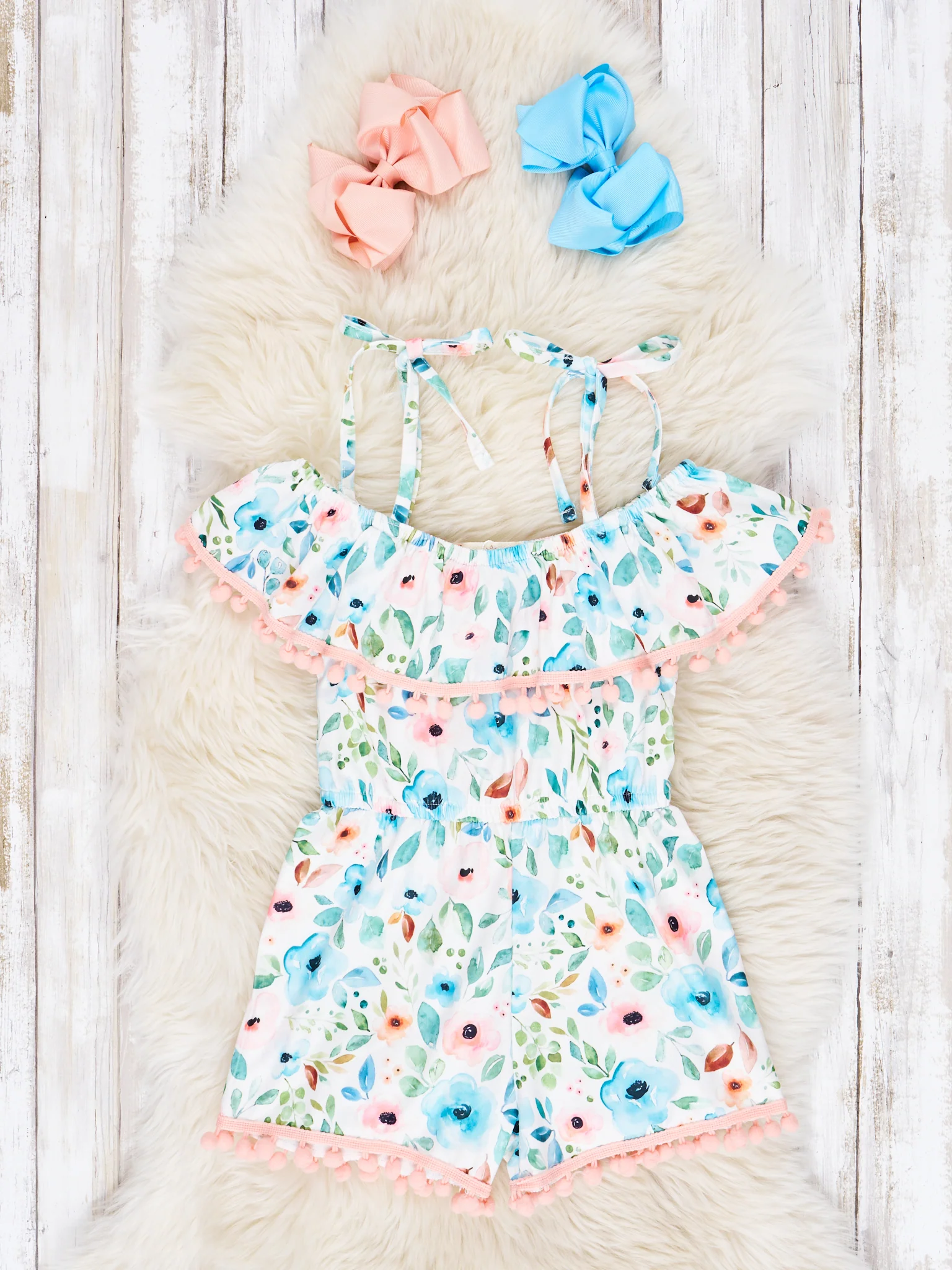 Peach & Blue Anemone Ruffle Jumpsuit