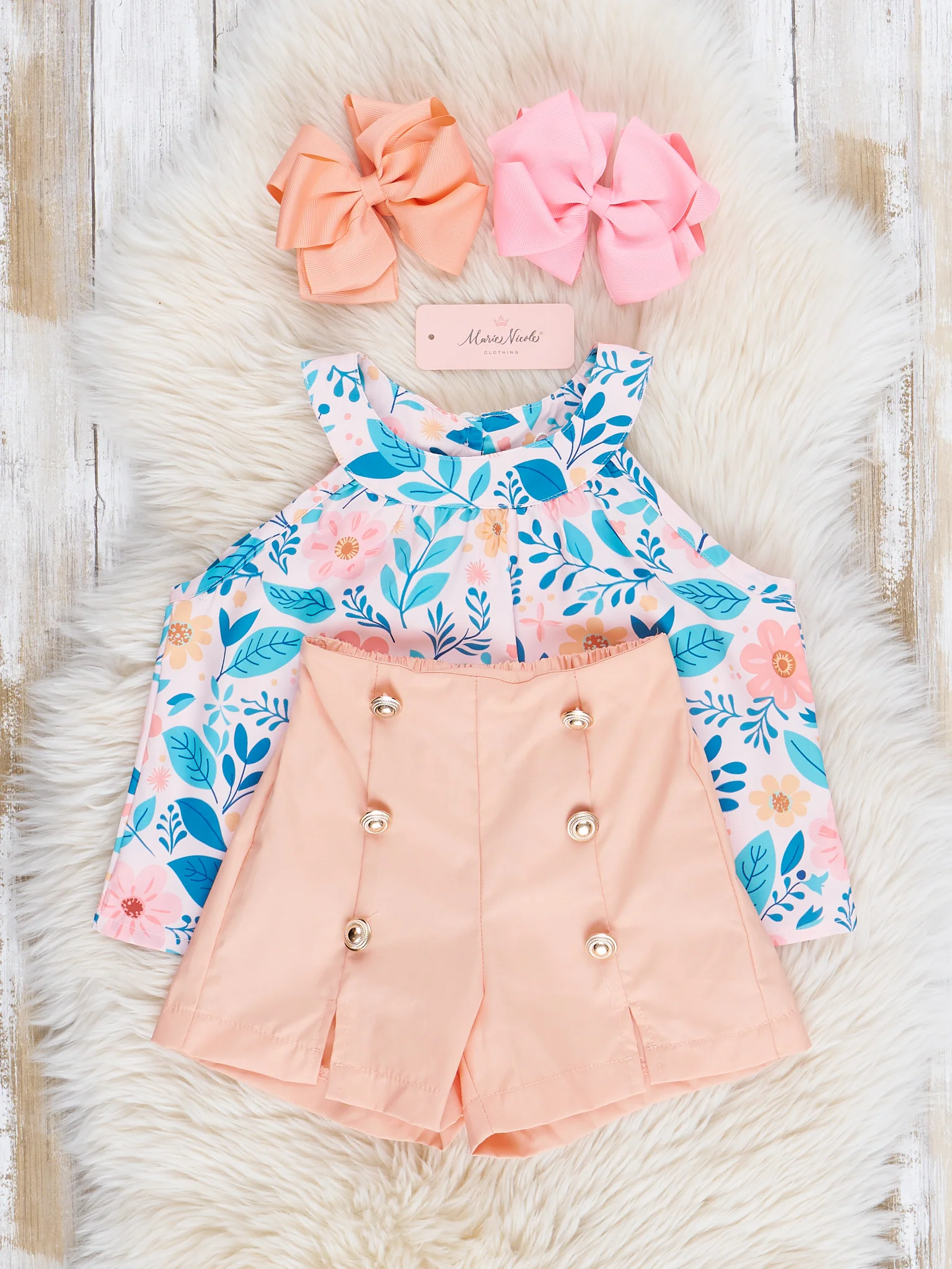 Peach & Blue Floral Sailor Shorts Outfit - Image 4