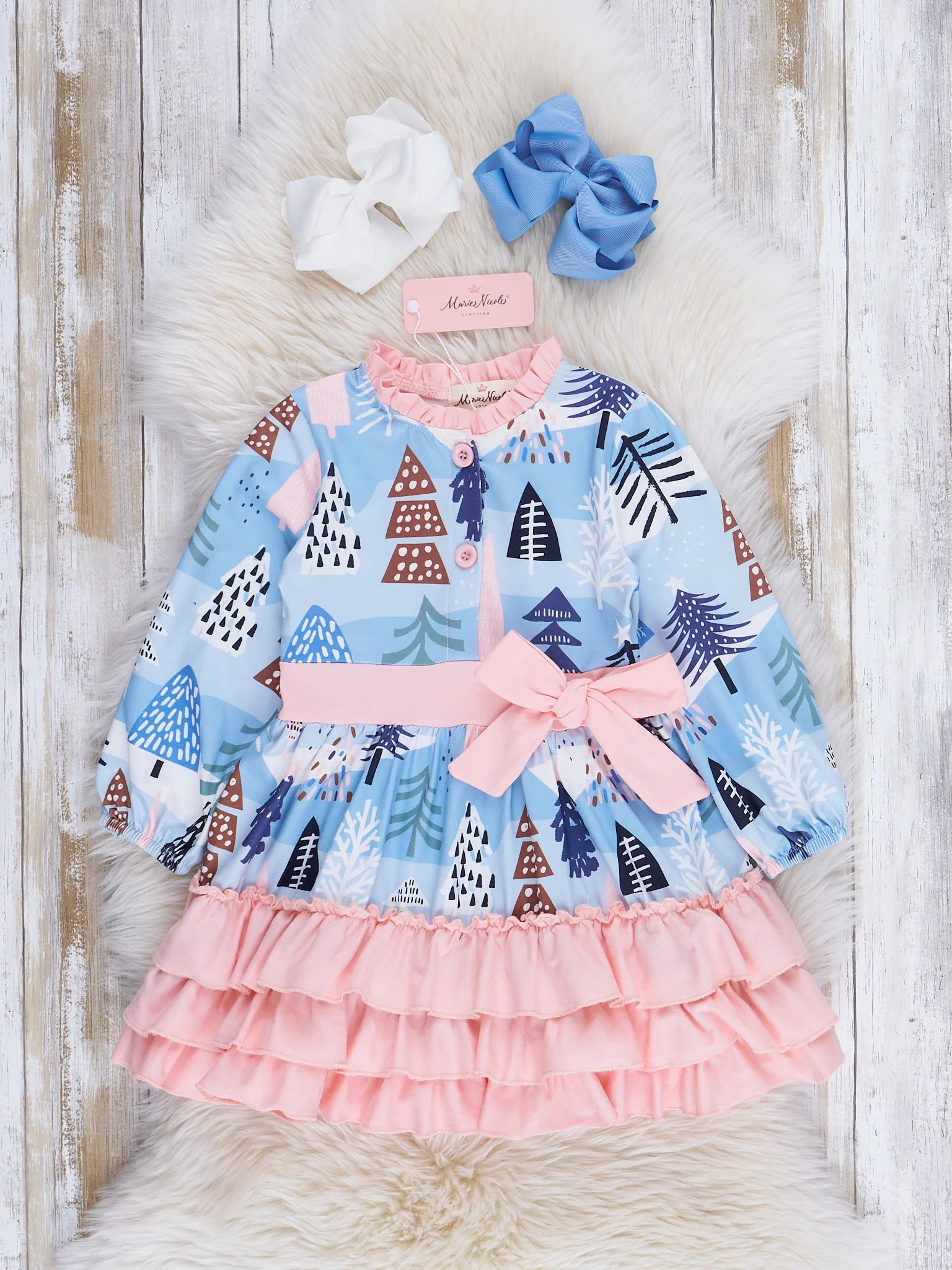 Peach & Blue Ski Village Ruflle Dress