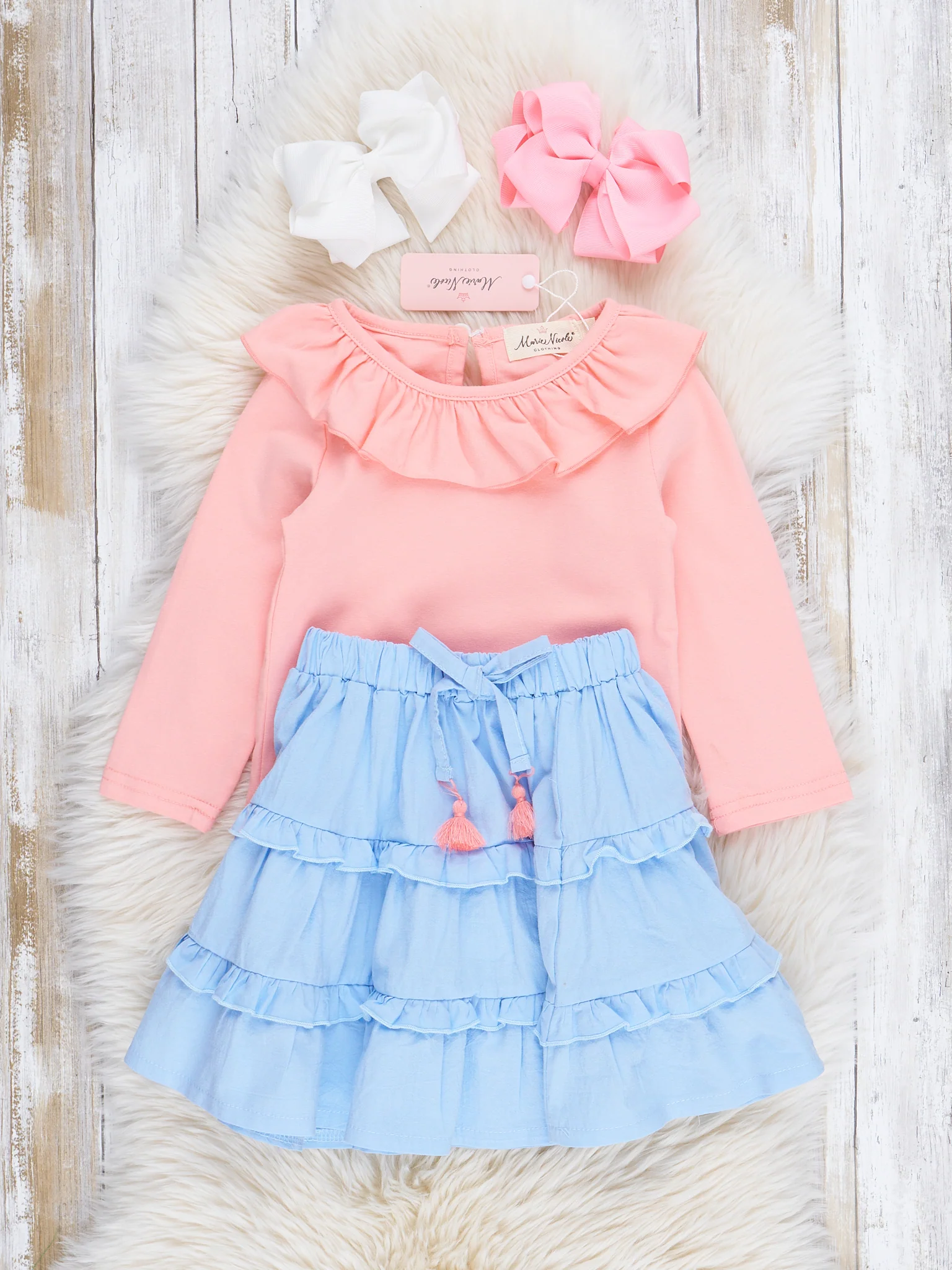 Peach & Chambray Ruffle Outfit w/ Skirt - Image 3