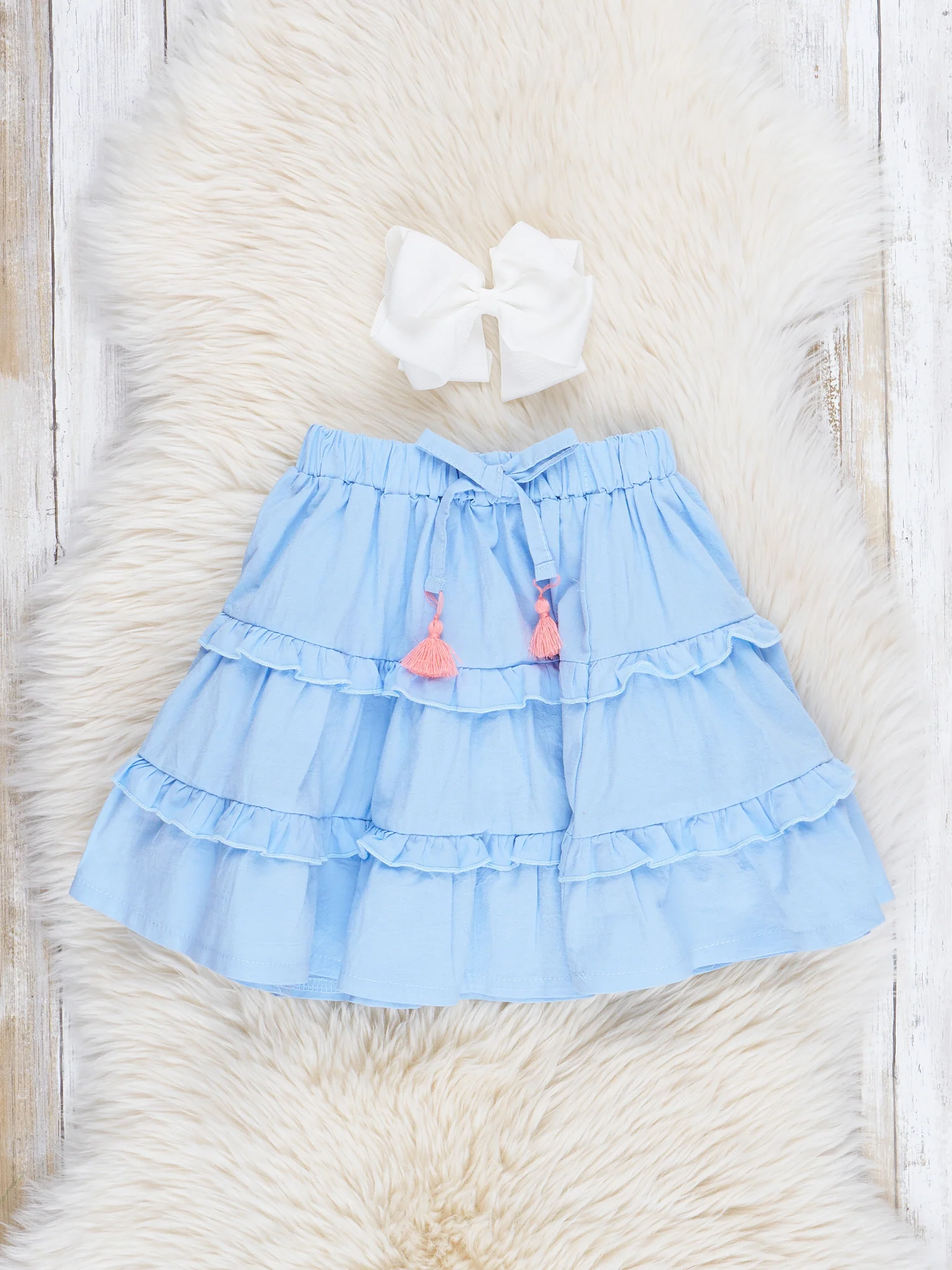 Peach & Chambray Ruffle Outfit w/ Skirt - Image 4