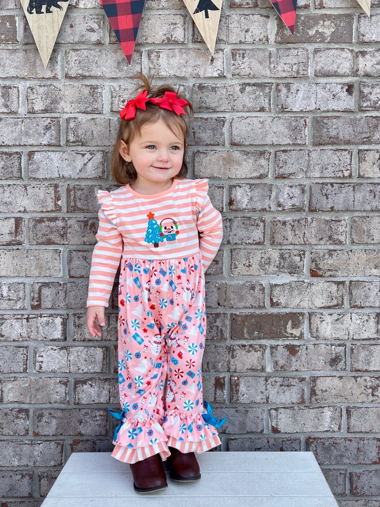 Peach Christmas Ruffle Romper - Image 2