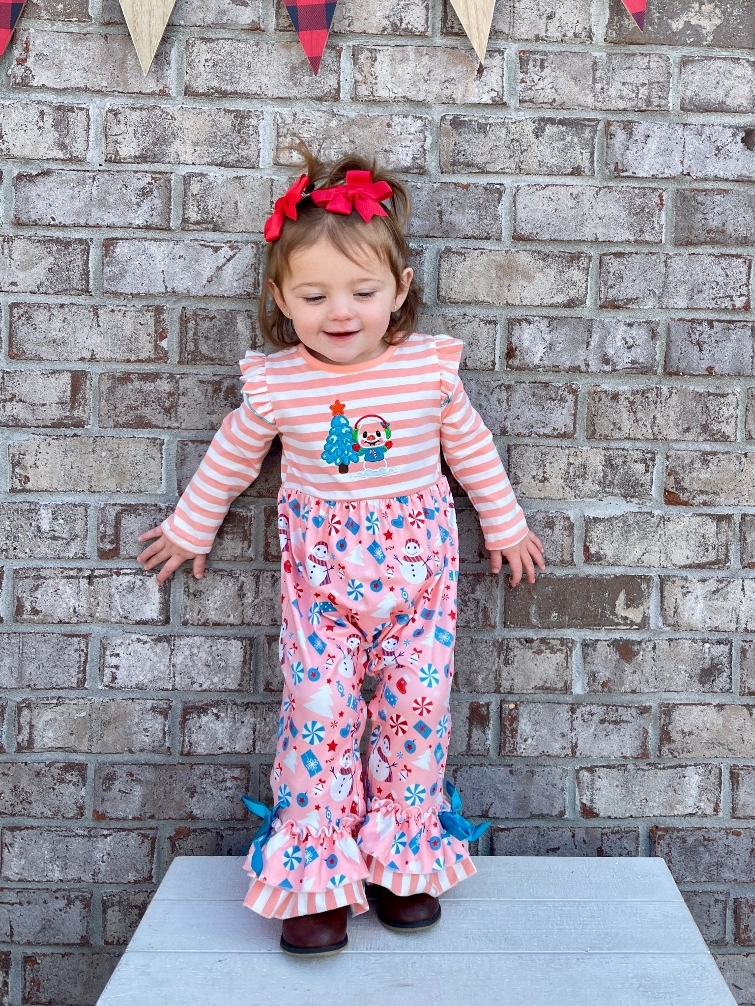 Peach Christmas Ruffle Romper - Image 3