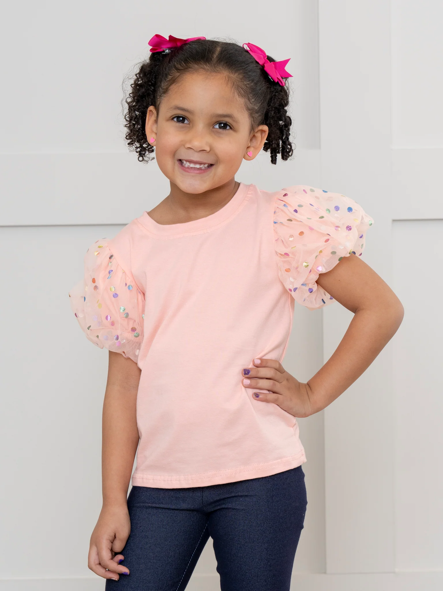 Peach Confetti Puff Sleeve Shirt