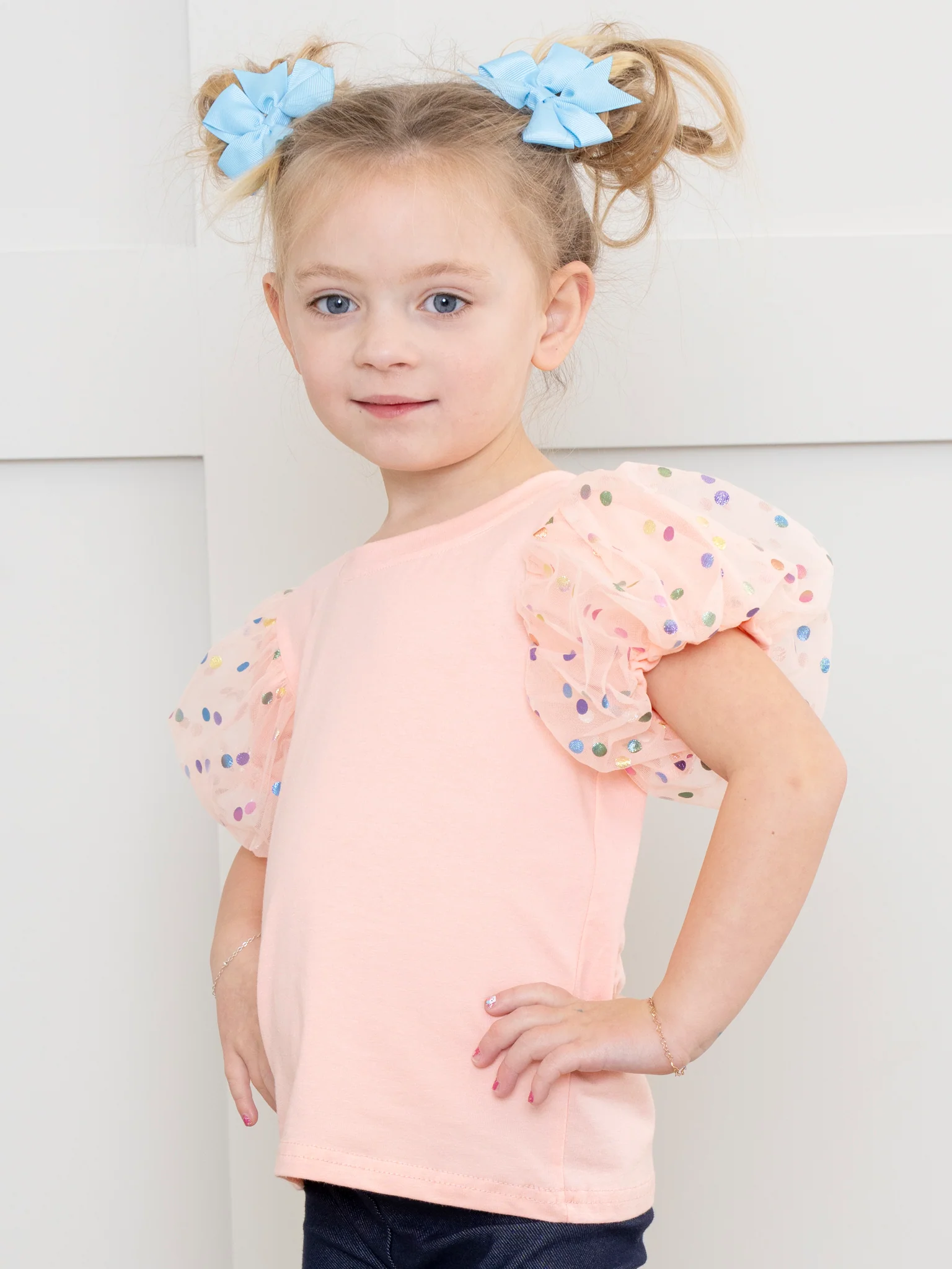 Peach Confetti Puff Sleeve Shirt - Image 3