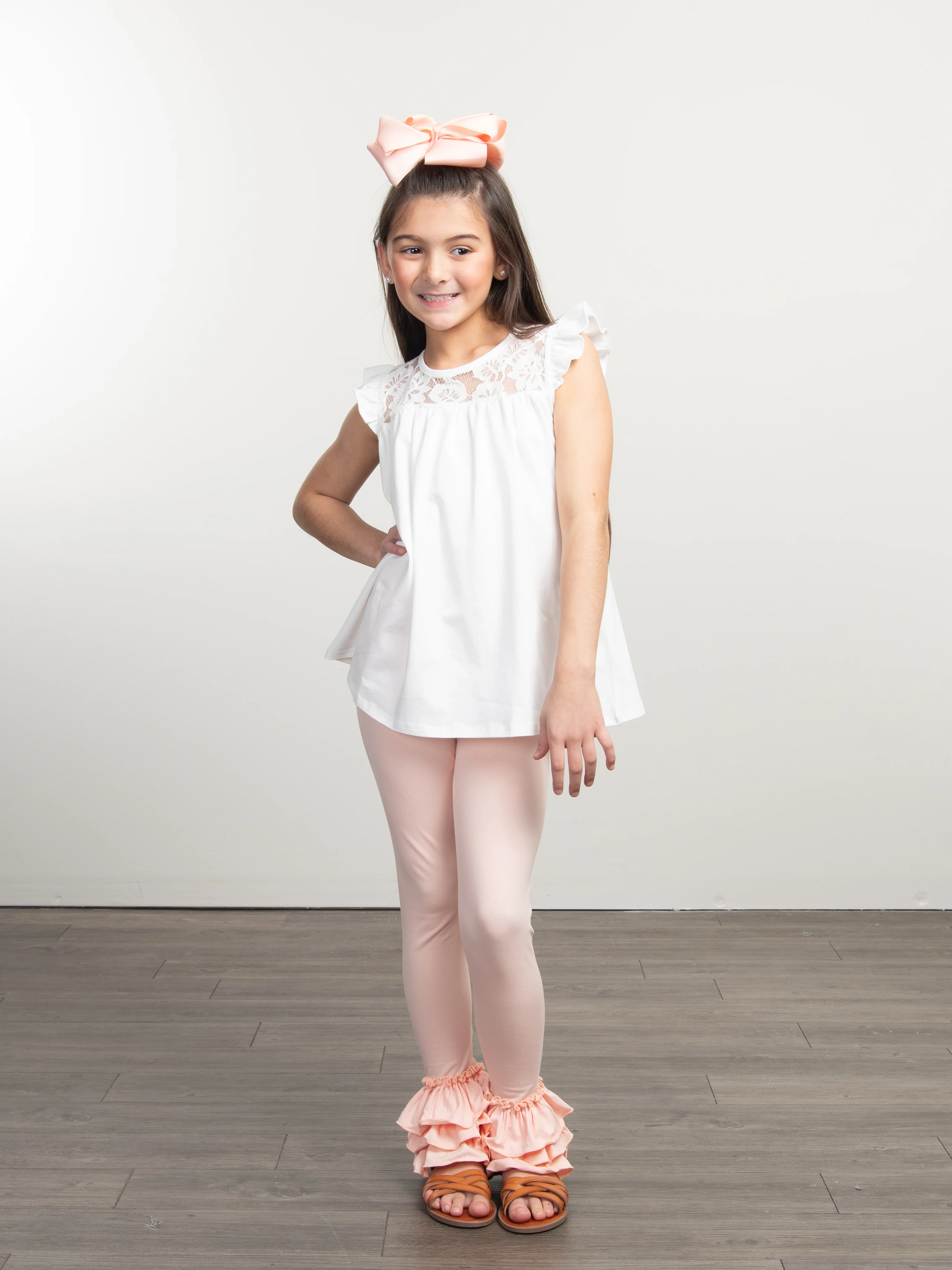 Cotton Bell Ruffle Leggings - Peach - Image 3