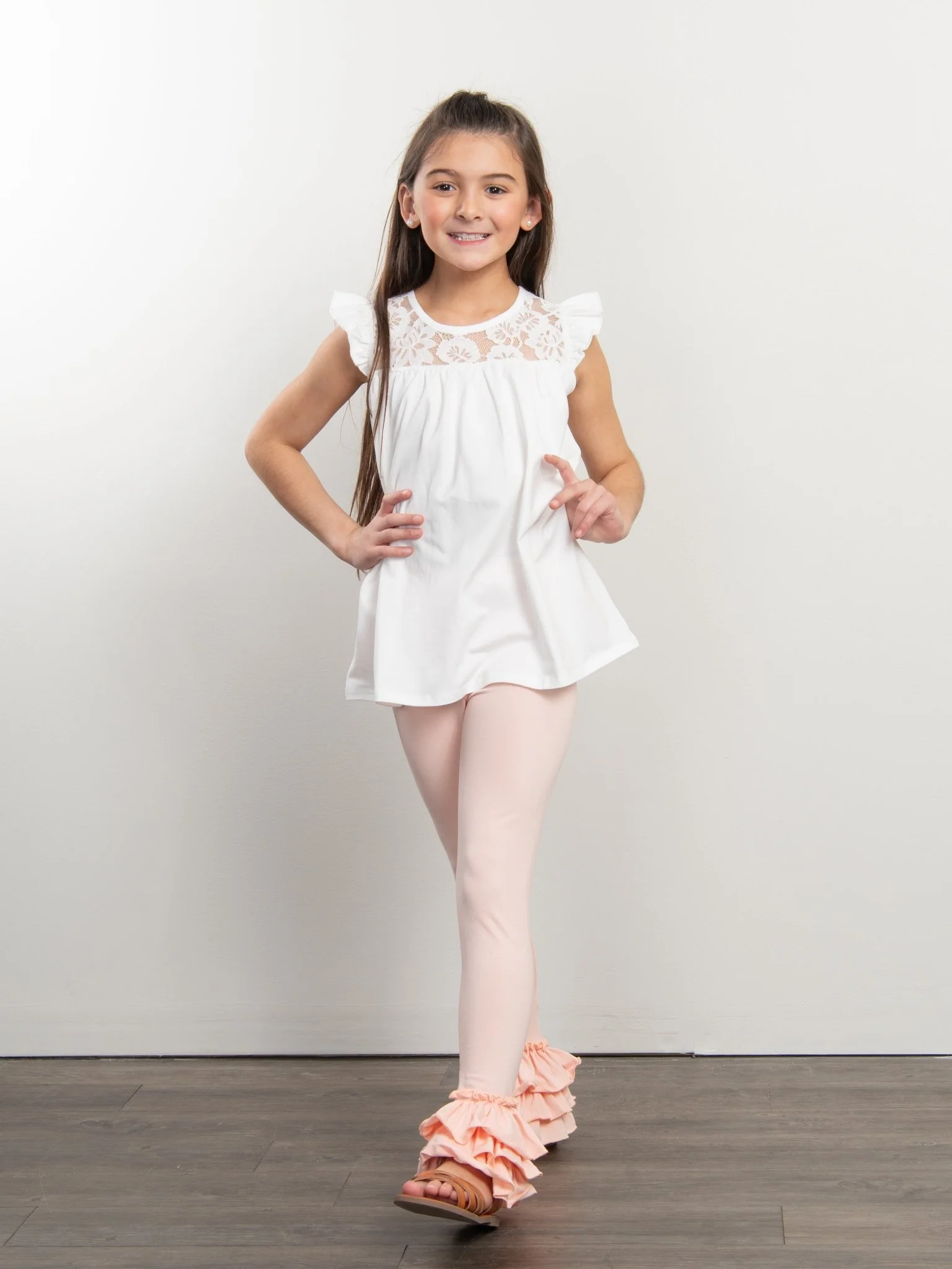 Cotton Bell Ruffle Leggings - Peach - Image 4