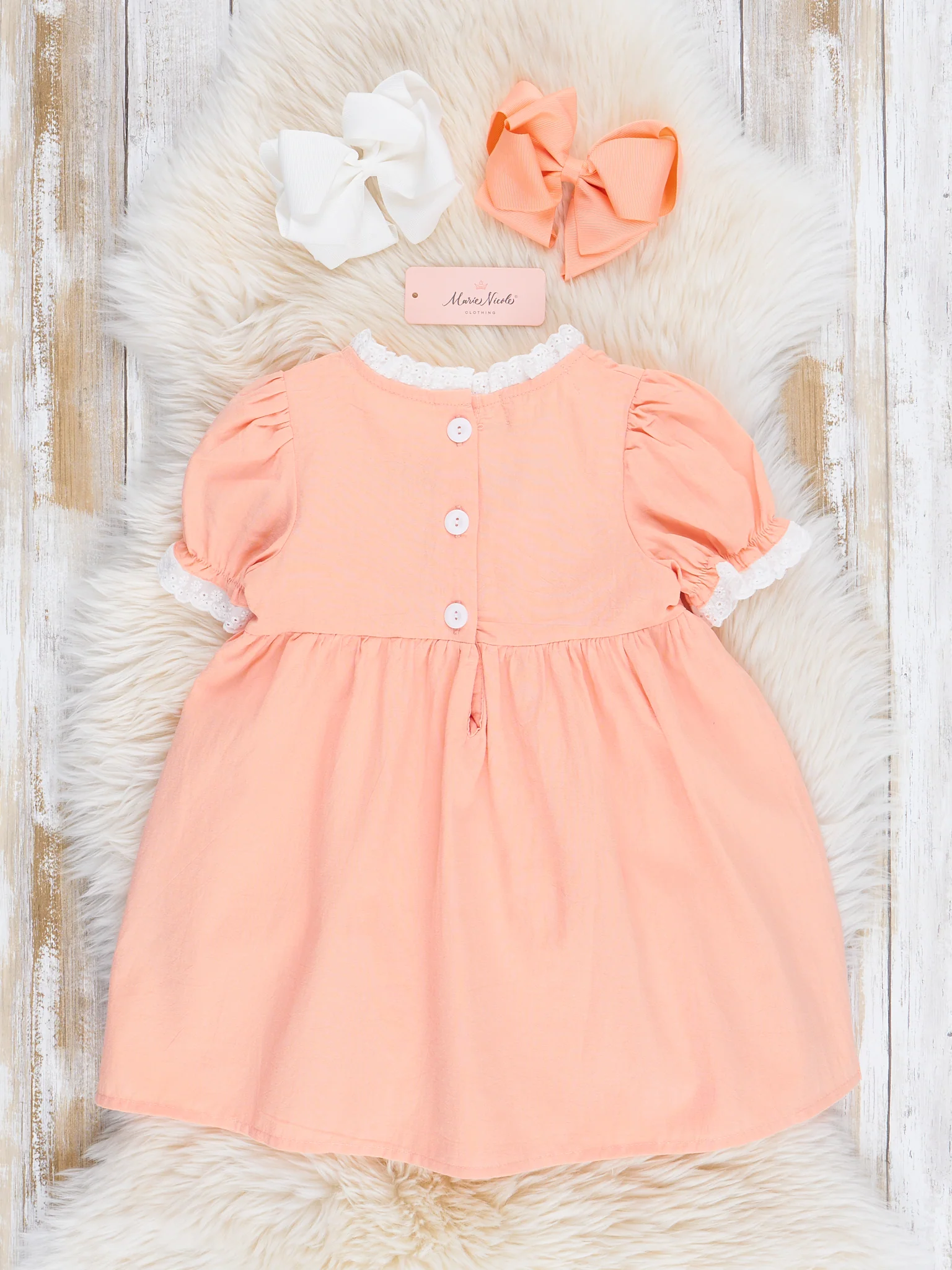 Peach Embroidered Garden Smocked Ruffle Dress - Image 2