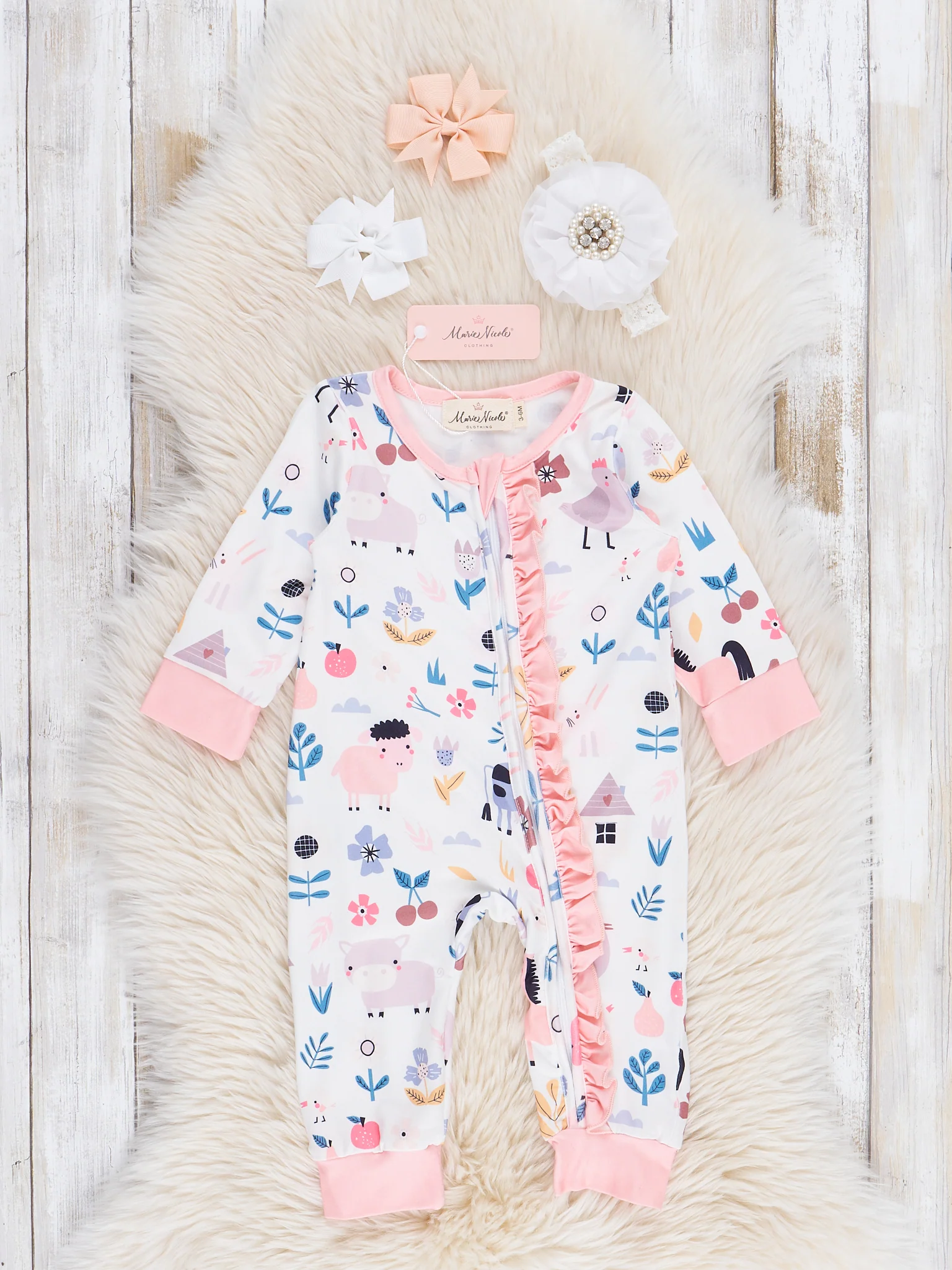 Peach Farm Days Ruffle Sleeper Pajamas