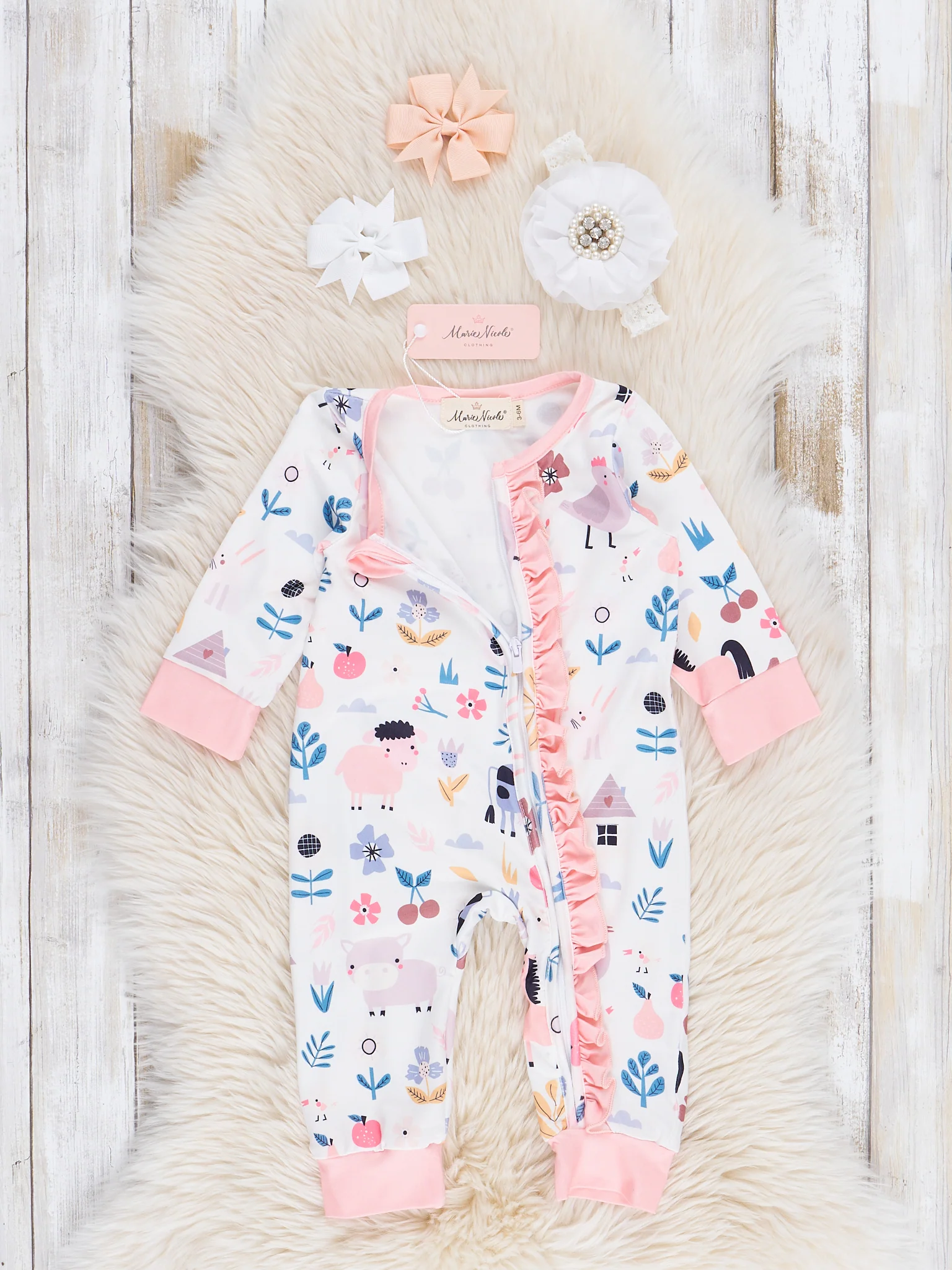 Peach Farm Days Ruffle Sleeper Pajamas - Image 2