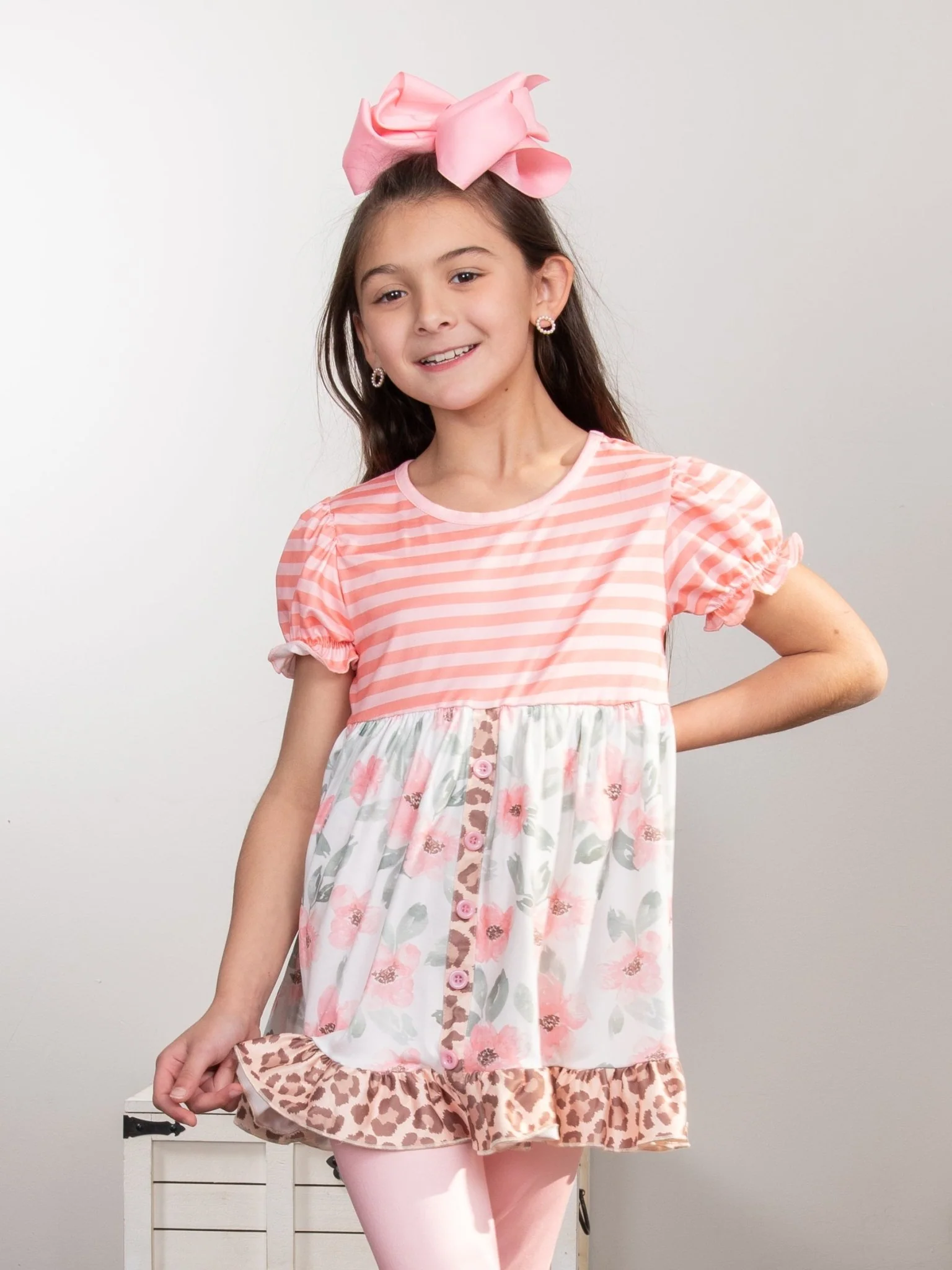 Peach Floral Leopard Ruffle Outfit