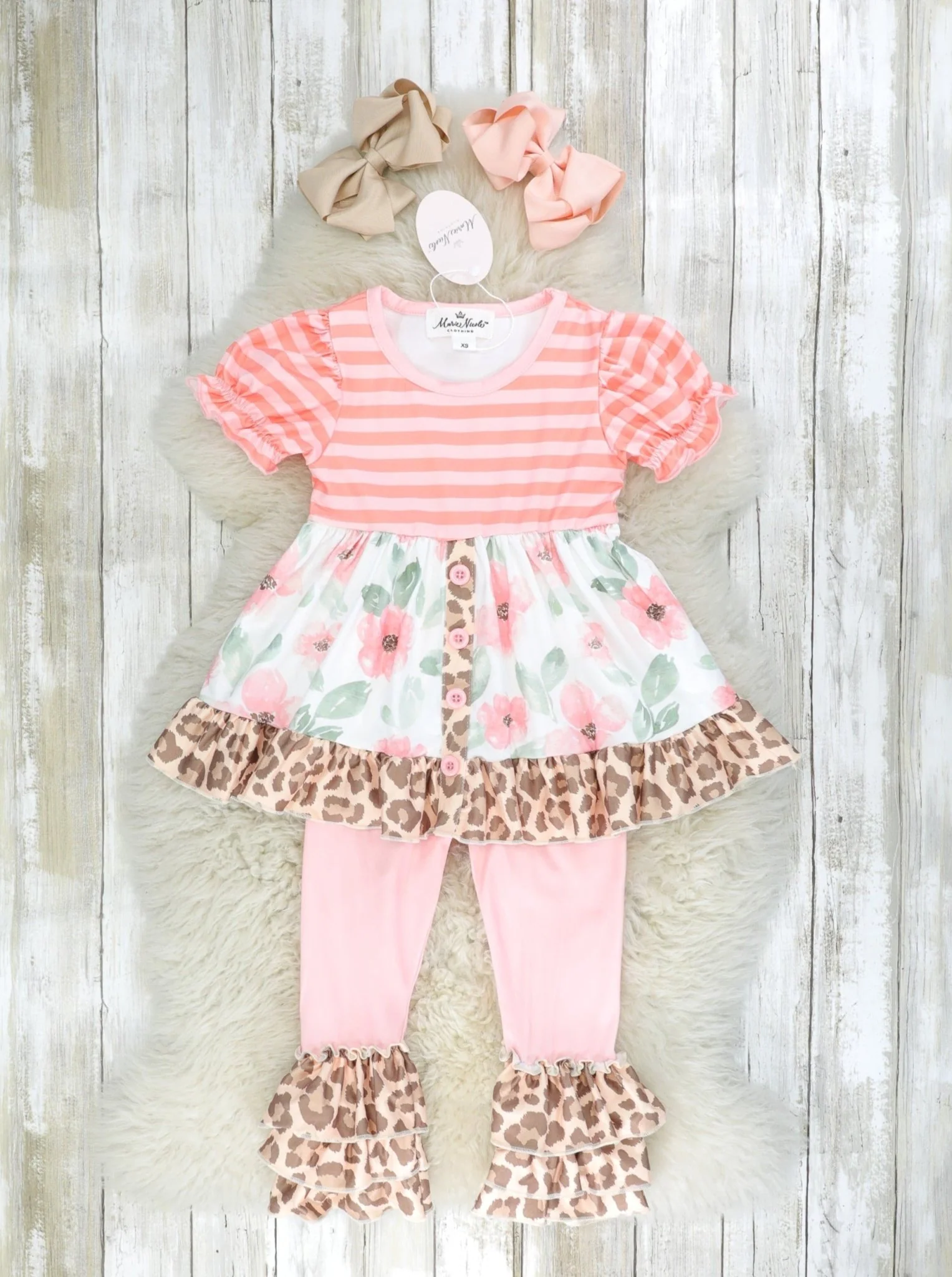 Peach Floral Leopard Ruffle Outfit - Image 2