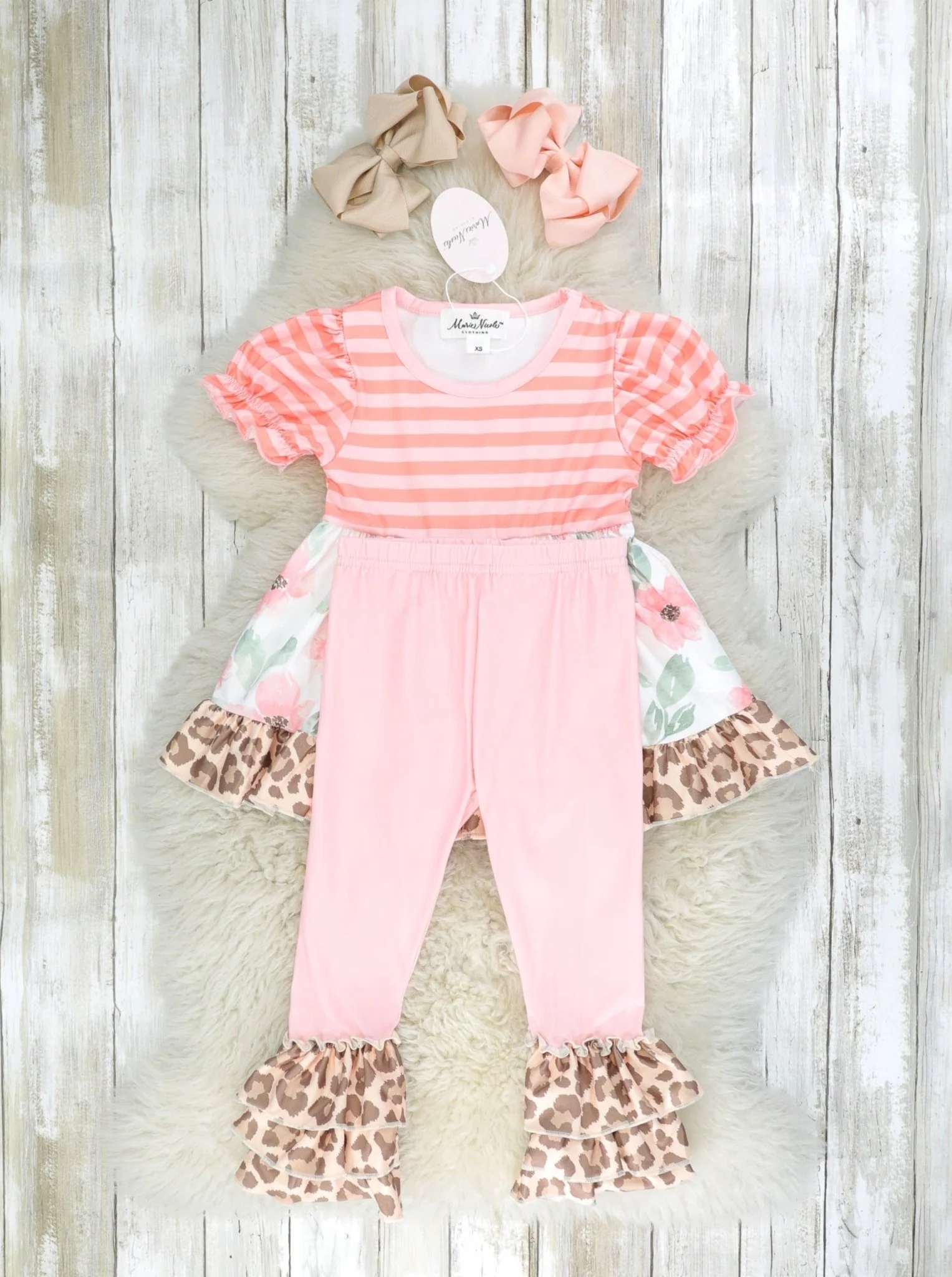 Peach Floral Leopard Ruffle Outfit - Image 3