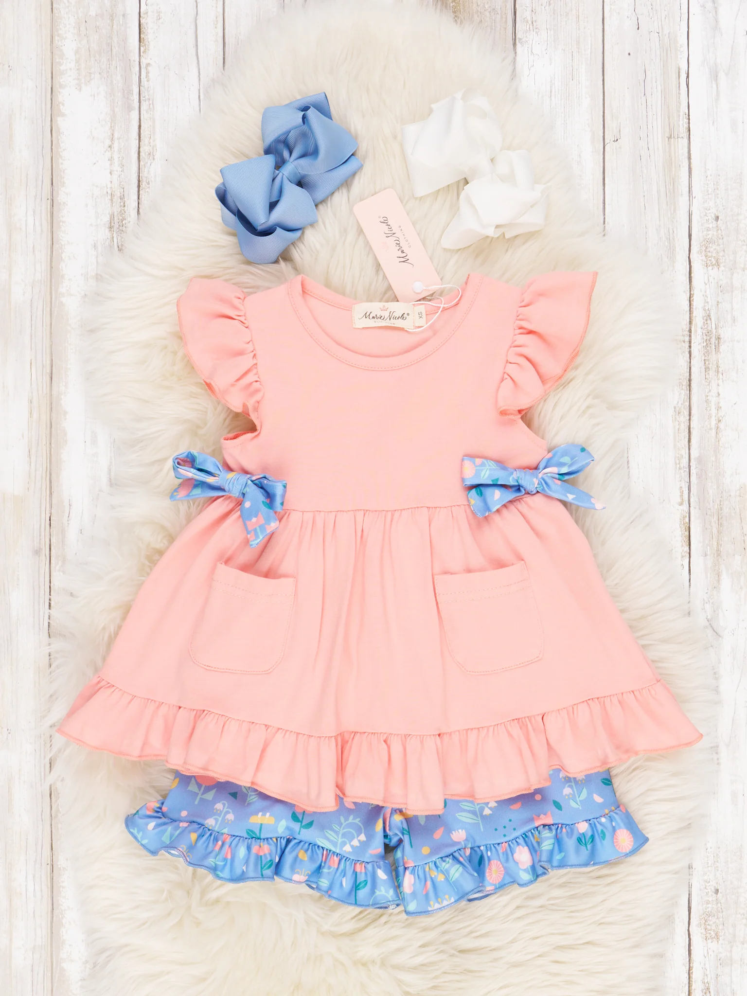 Peach Floral Ruffle Bow Outfit