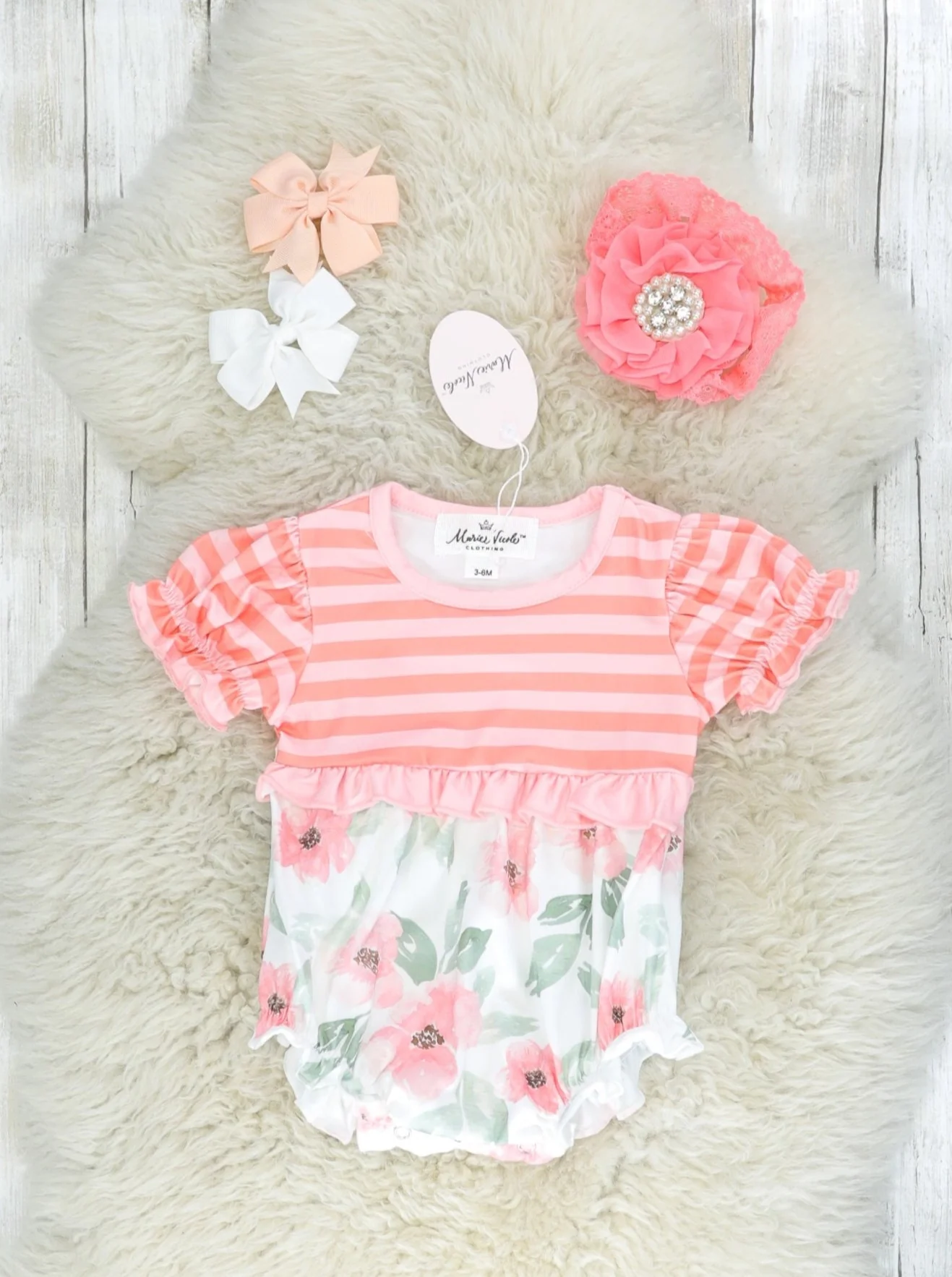 Peach Floral Ruffle Bubble Romper