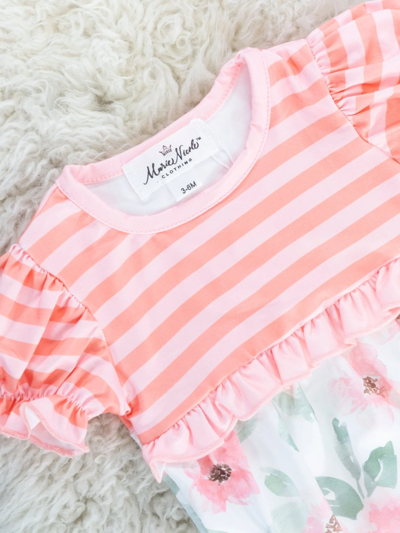Peach Floral Ruffle Bubble Romper - Image 2