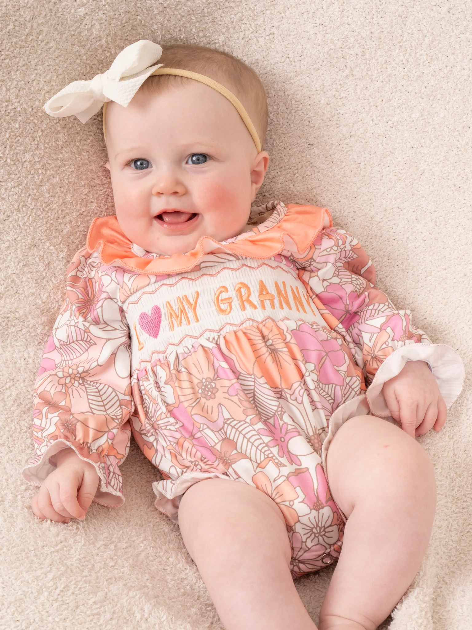 Peach Floral Smocked Granny Love Bubble Romper