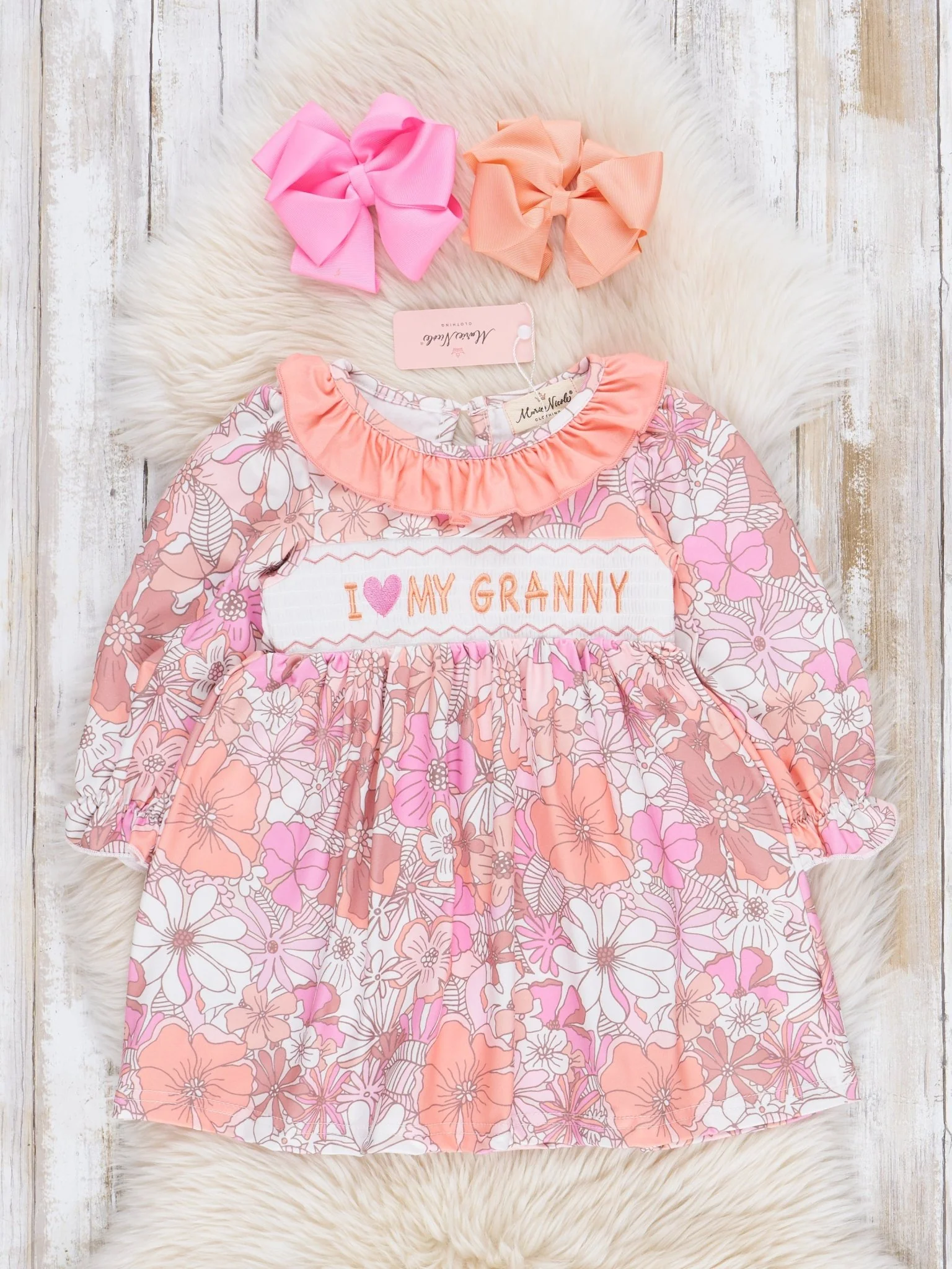 Peach Floral Smocked Granny Love Dress
