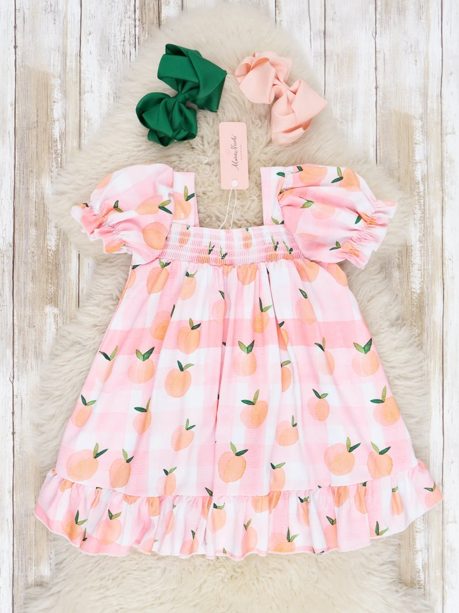 Peach Gingham Ruffle Dress