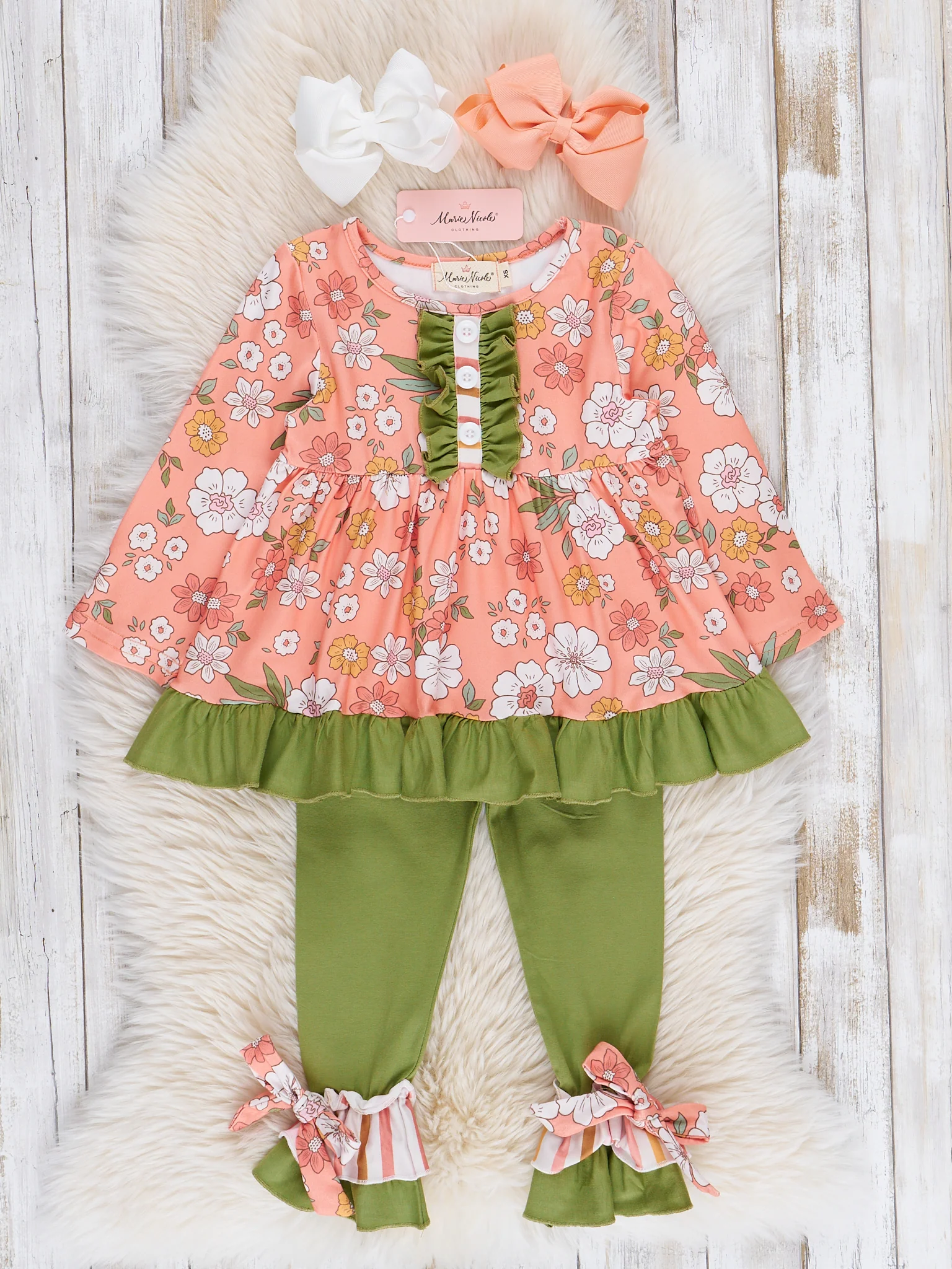Peach & Green Garden Ruffle Outfit