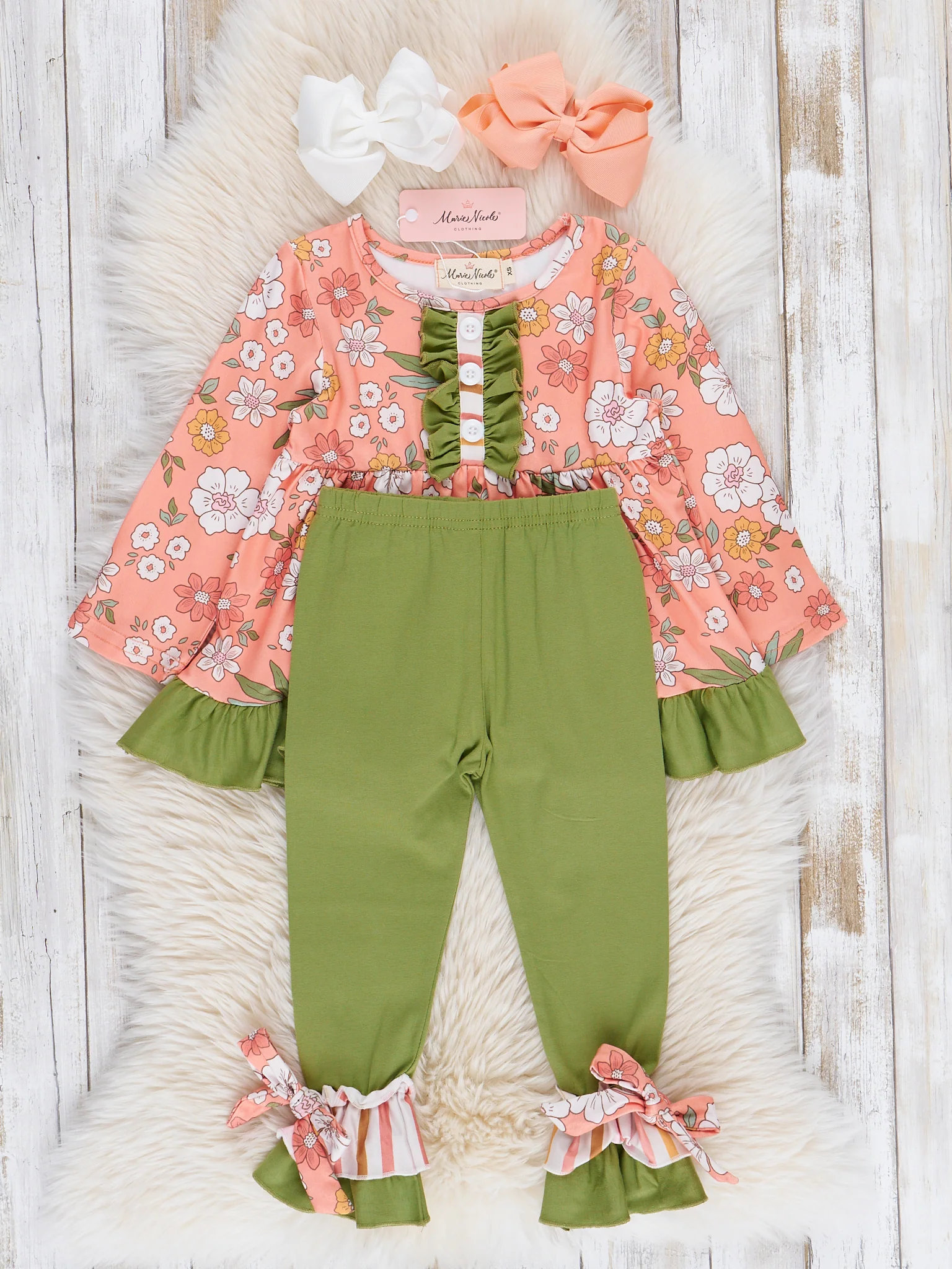 Peach & Green Garden Ruffle Outfit - Image 2