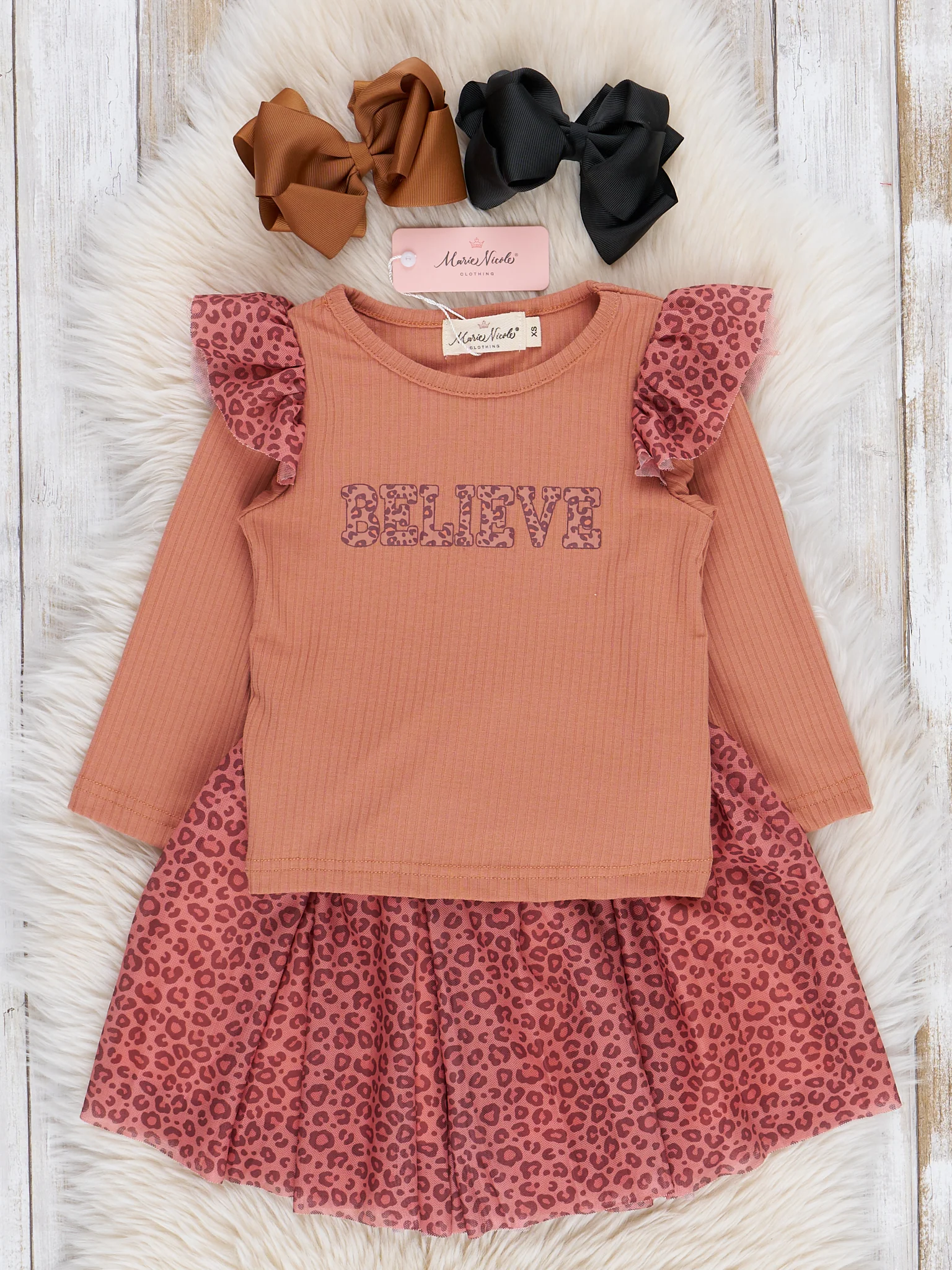 Peach Leopard Believe Tulle Outfit w/ Skirt