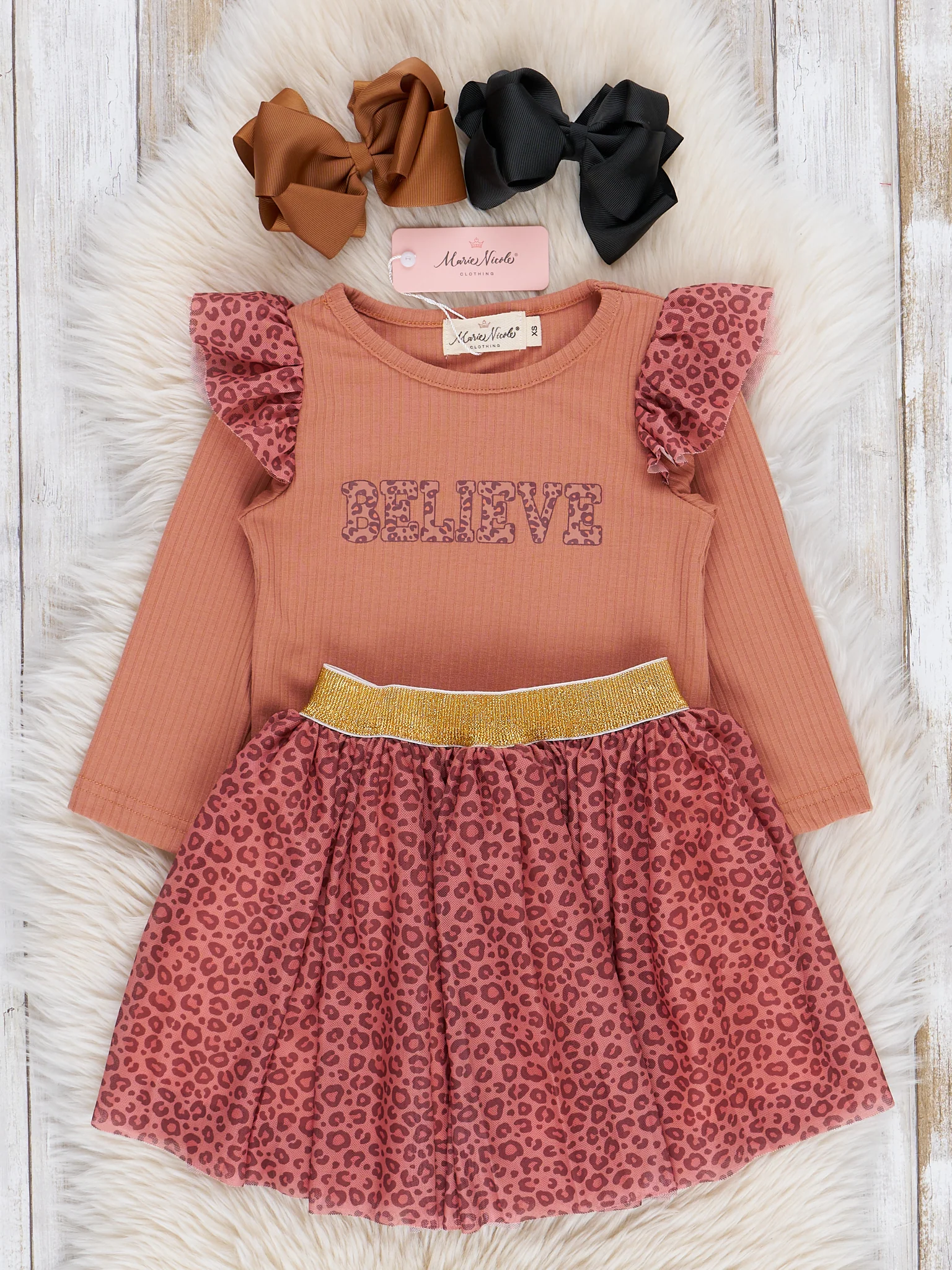 Peach Leopard Believe Tulle Outfit w/ Skirt - Image 2